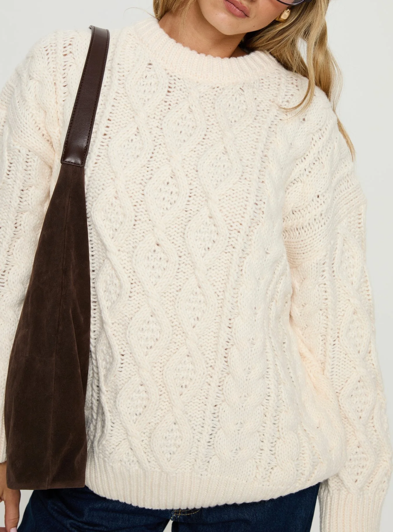 Rorey Cable Knit Crew Neck Sweater White - Image 6