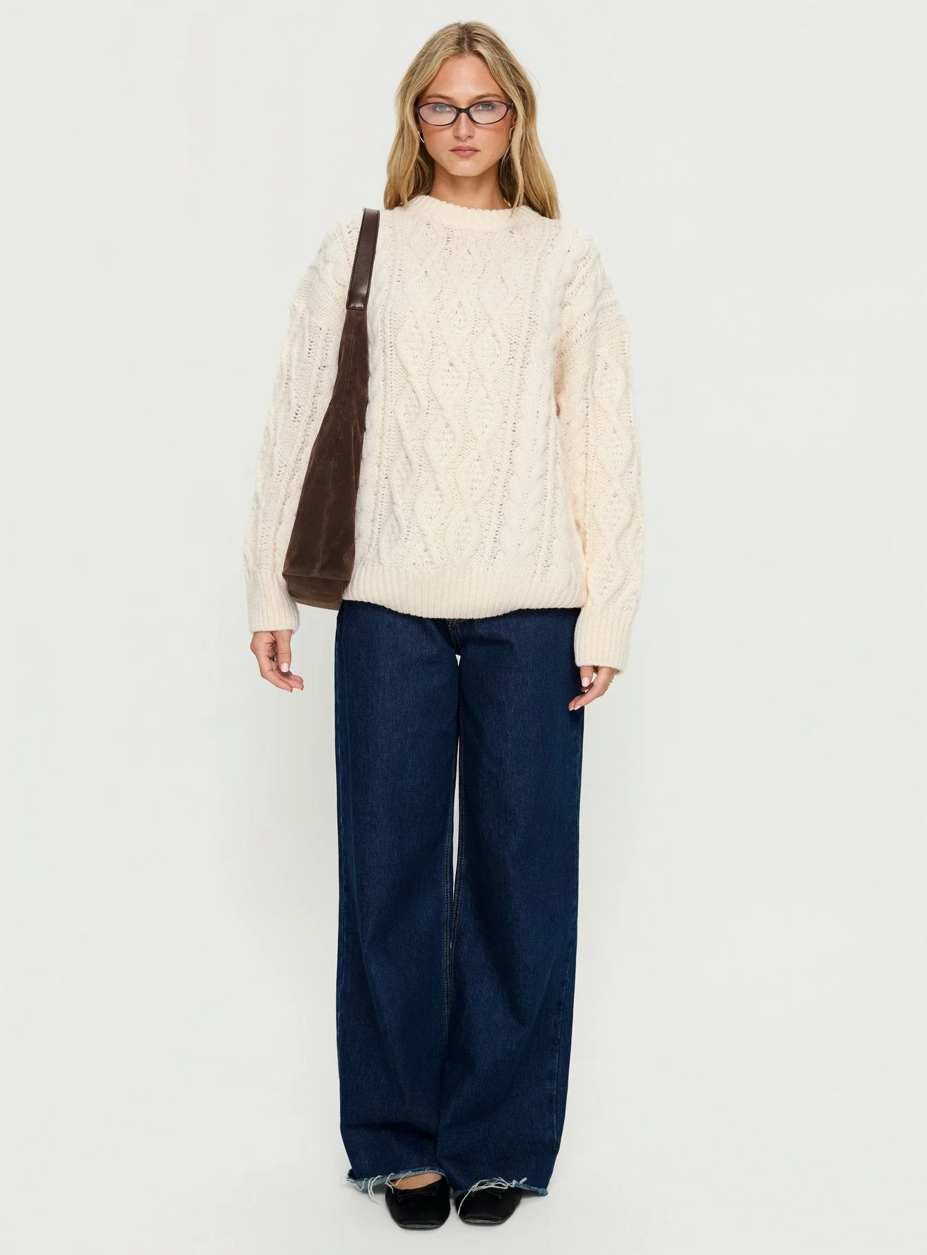 Rorey Cable Knit Crew Neck Sweater White - Image 7