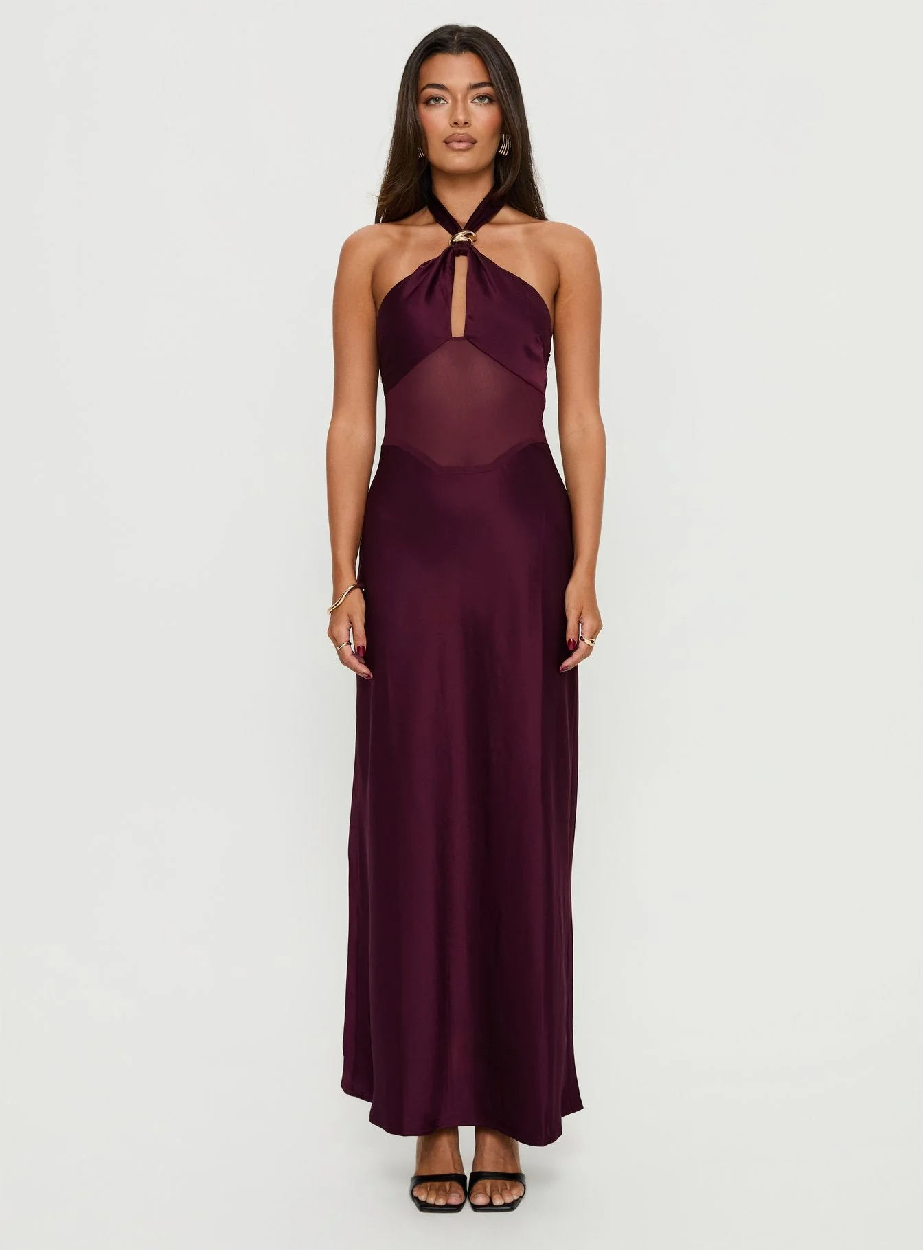 Rosario Halter Sheer Maxi Dress Plum - Image 6