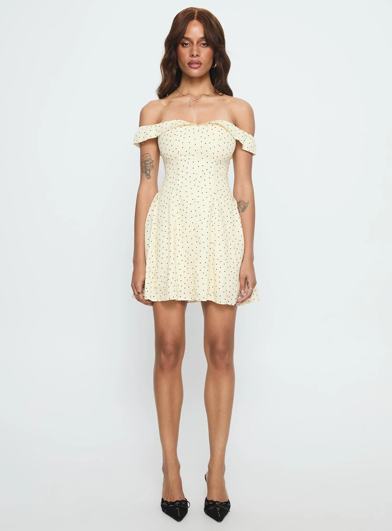 Rosebud Off The Shoulder Mini Dress Yellow / Polka Dot - Image 6