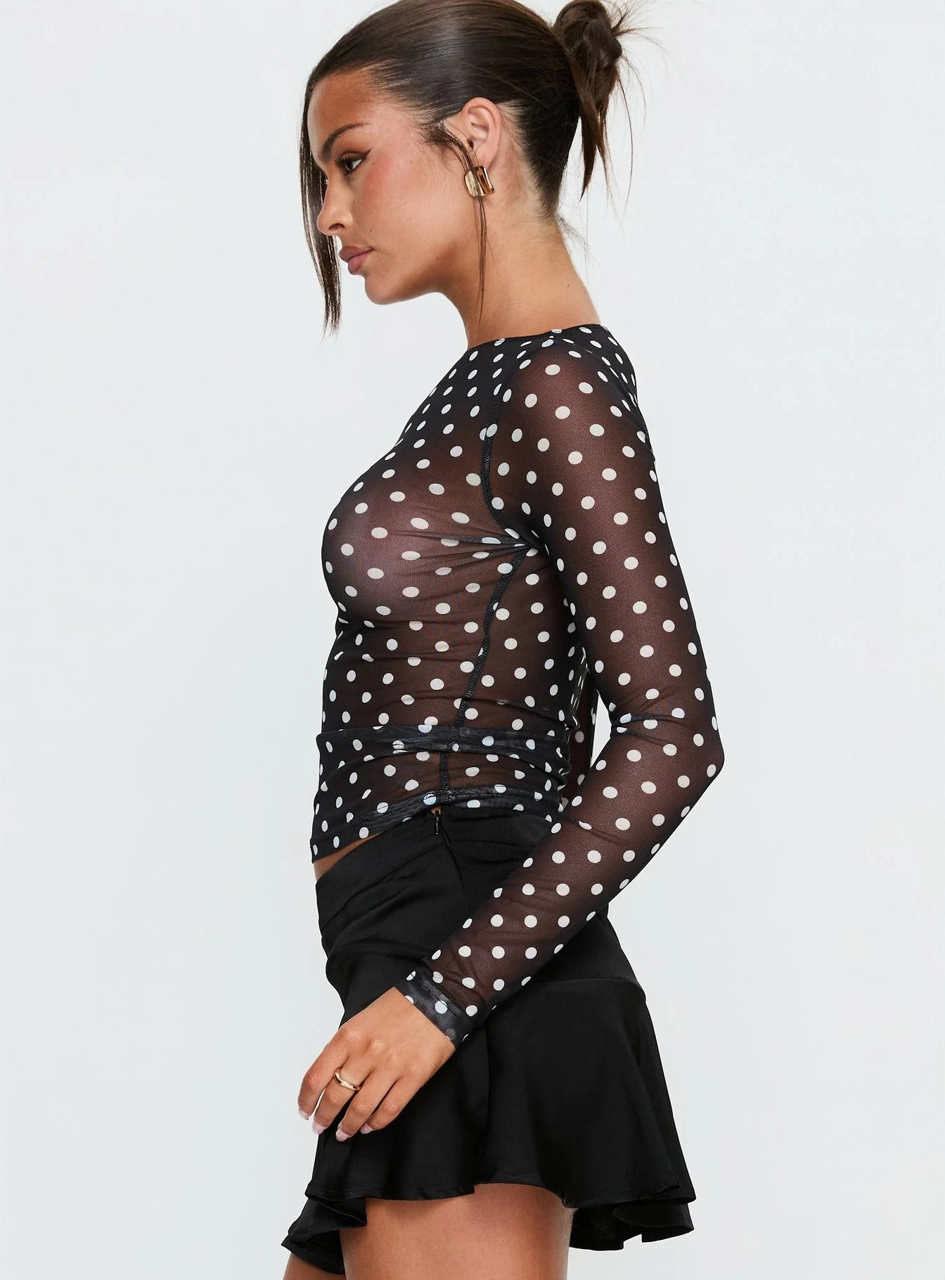 Rosenda Mesh Long Sleeve Top Black / White Polka - Image 4