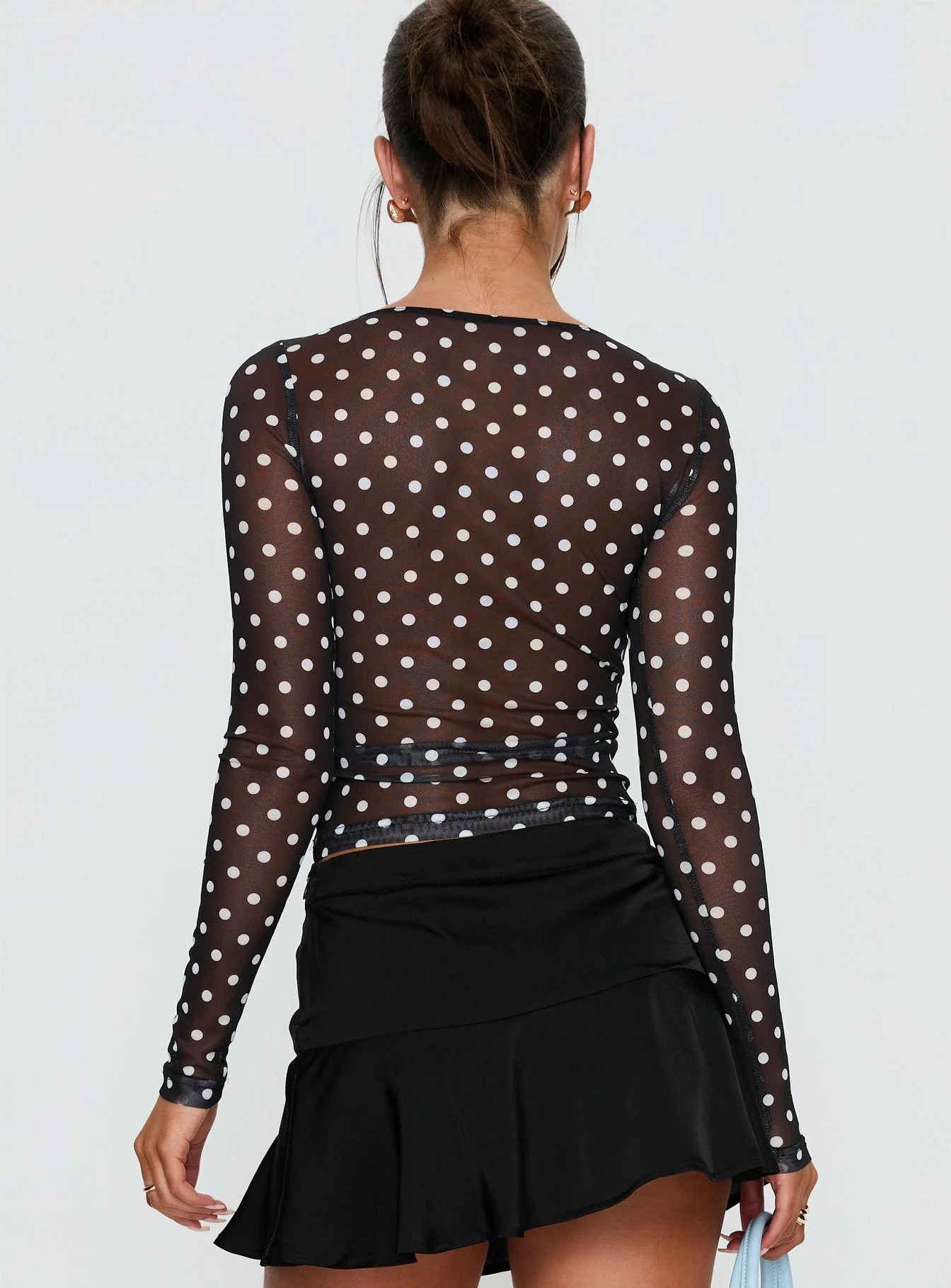 Rosenda Mesh Long Sleeve Top Black / White Polka - Image 5