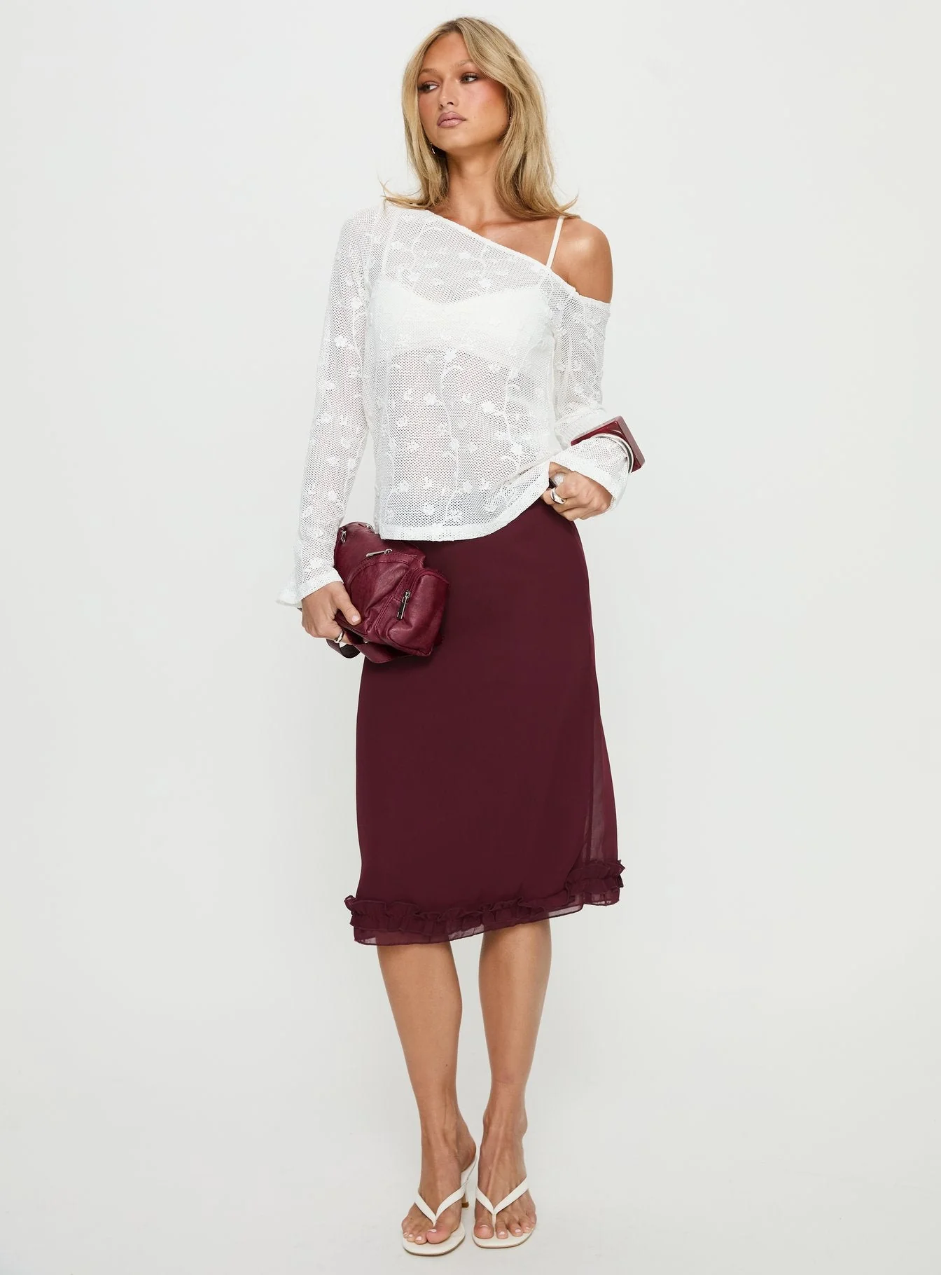 Rosette Frill Midi Skirt Currant - Image 2