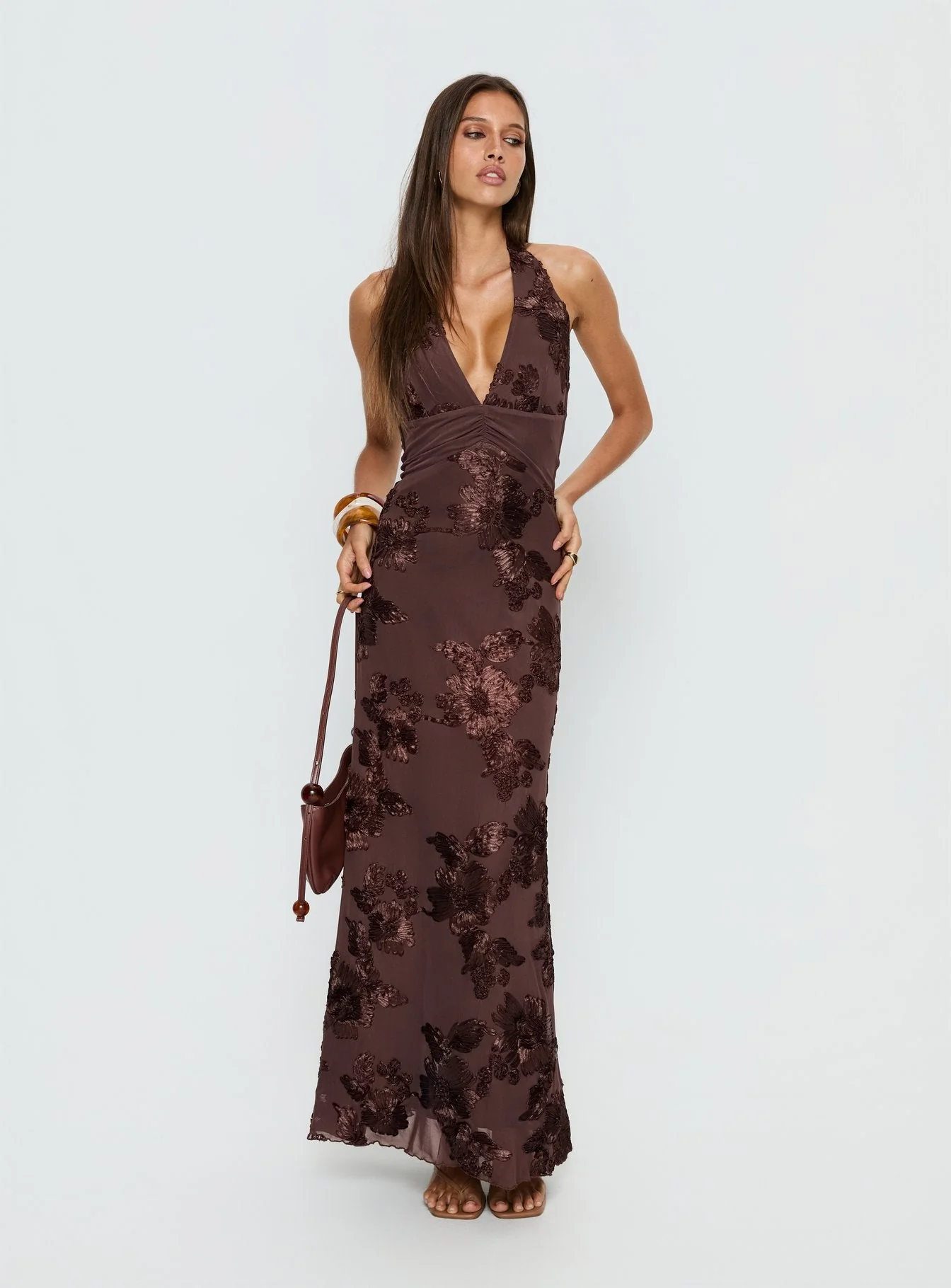 Rousseau Halter Maxi Dress Espresso - Image 3