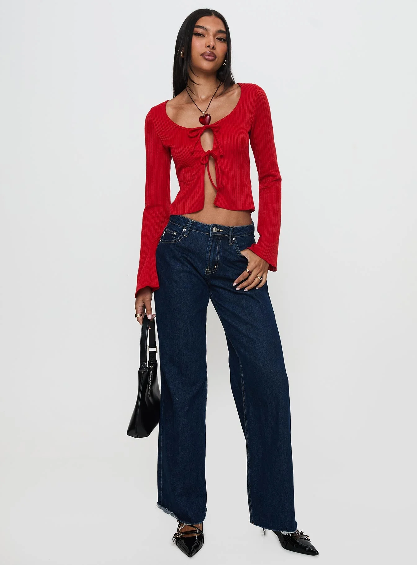 Rowynne Long Sleeve Tie Up Top Red - Image 2