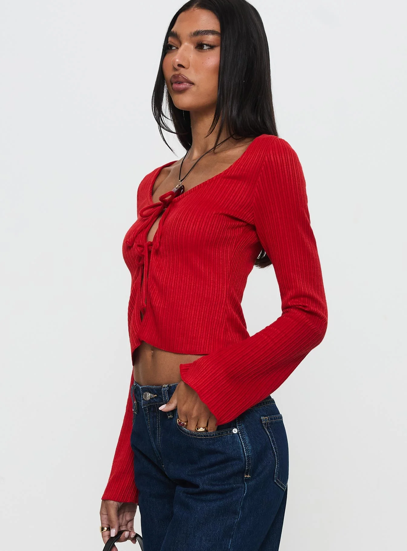 Rowynne Long Sleeve Tie Up Top Red - Image 3