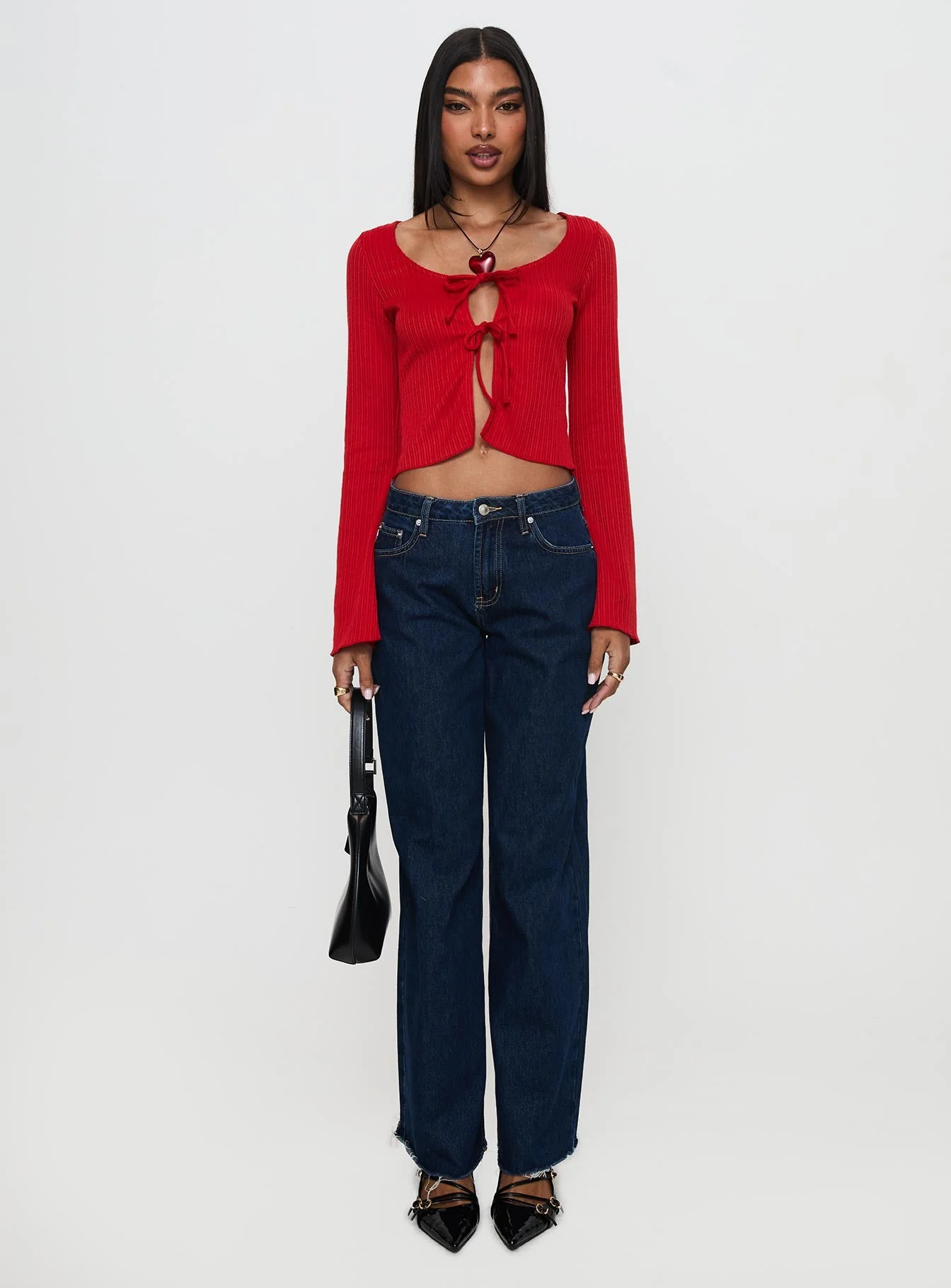 Rowynne Long Sleeve Tie Up Top Red - Image 6