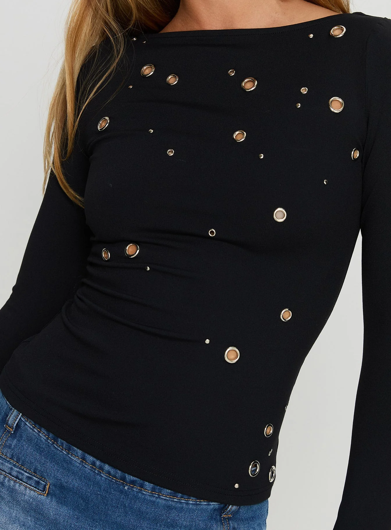 Ryka Long Sleeve Eyelet Top Black - Image 6