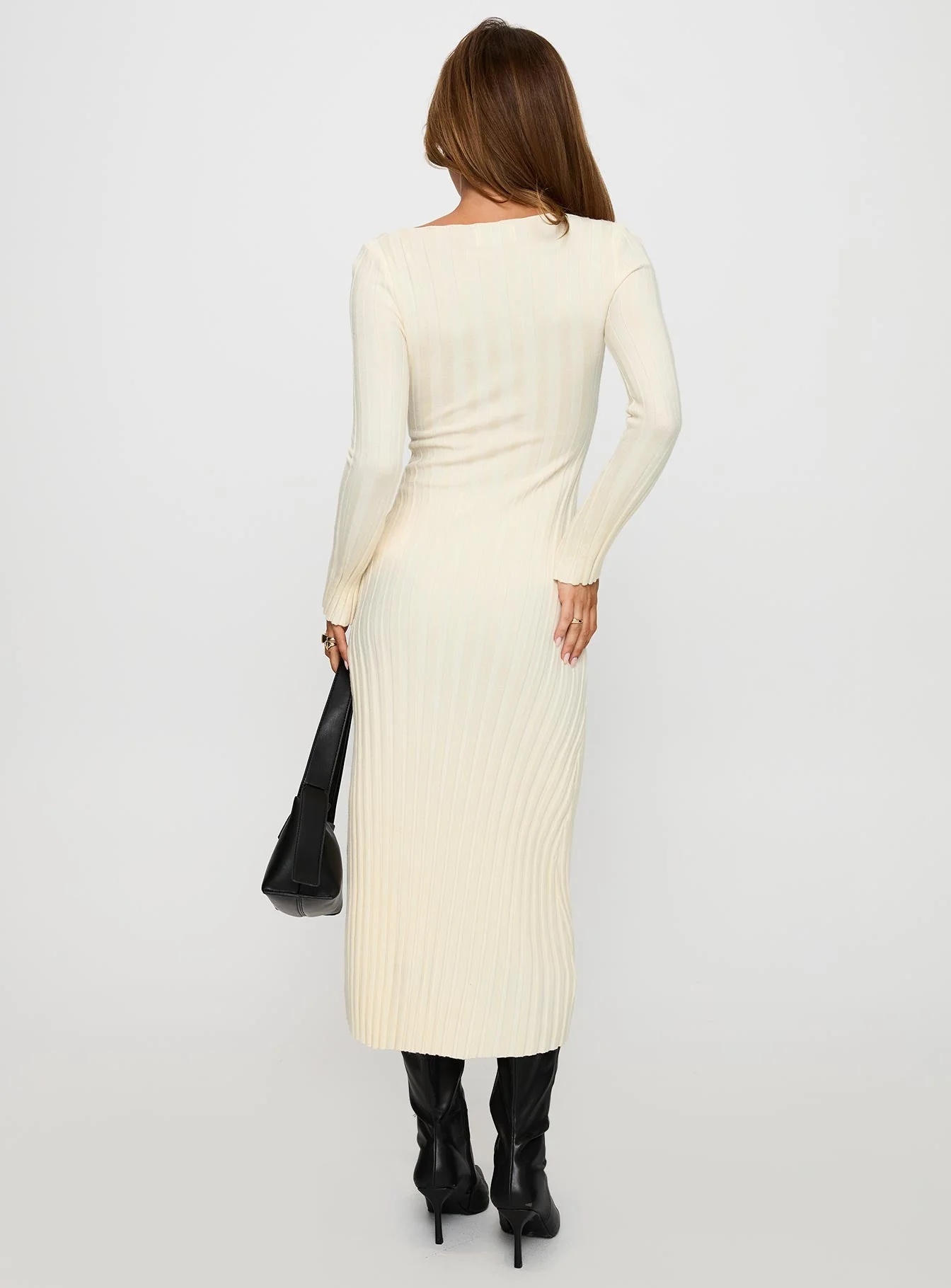 Ryo Long Sleeve Rib Maxi Dress Cream - Image 5