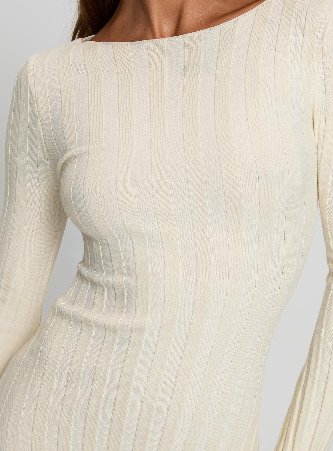Ryo Long Sleeve Rib Maxi Dress Cream - Image 6