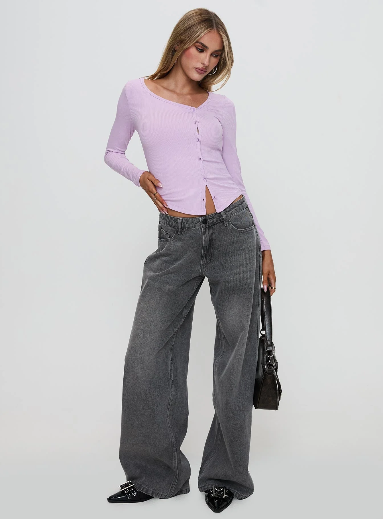 Sadira Long Sleeve Button Up Top Lilac - Image 2