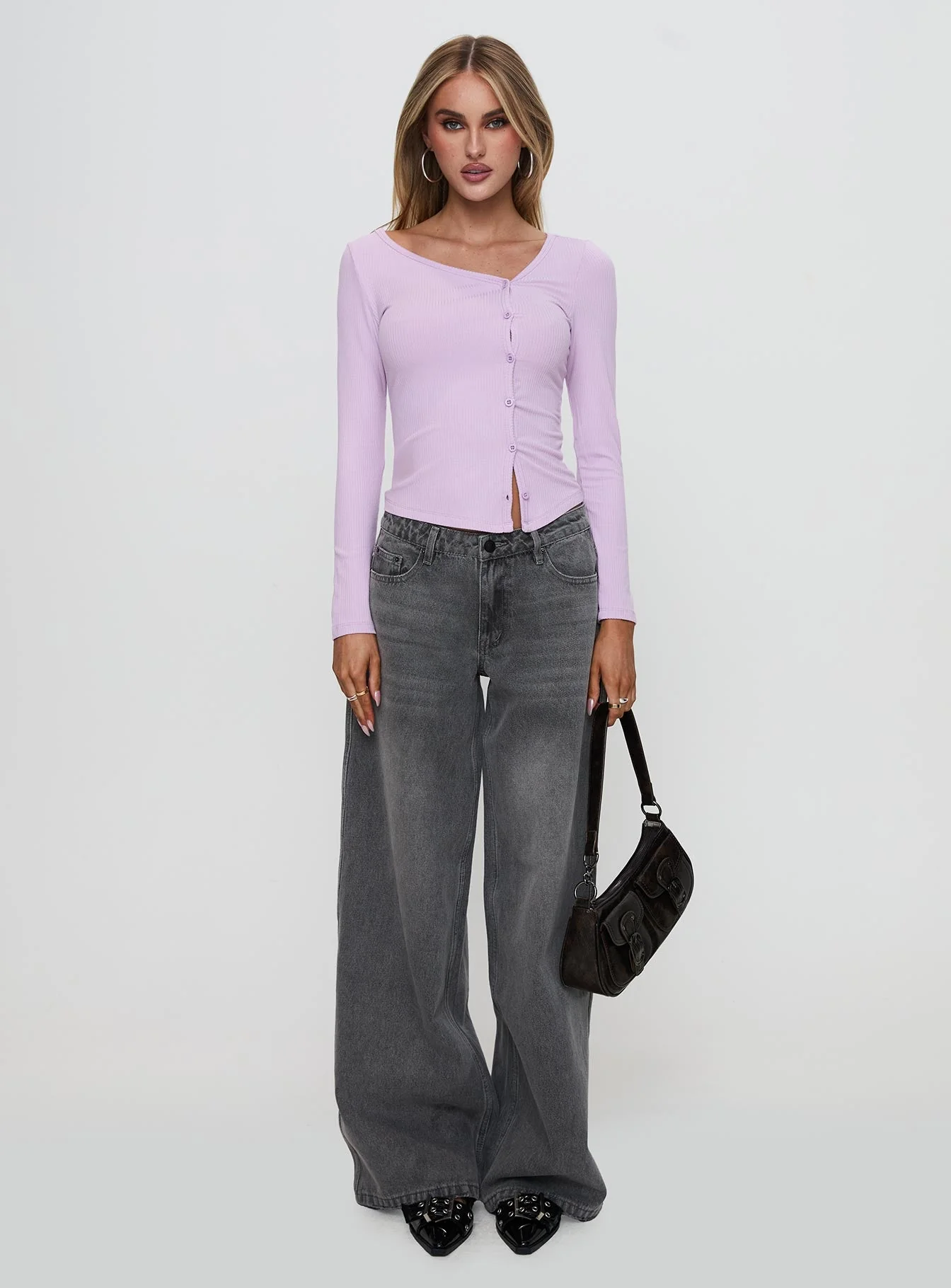 Sadira Long Sleeve Button Up Top Lilac - Image 6