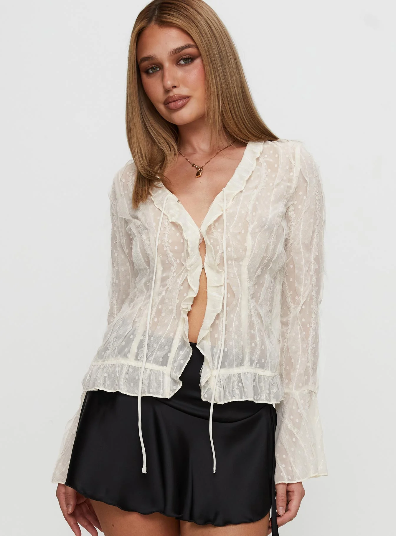 Sainz Frill Long Sleeve Top Cream - Image 2