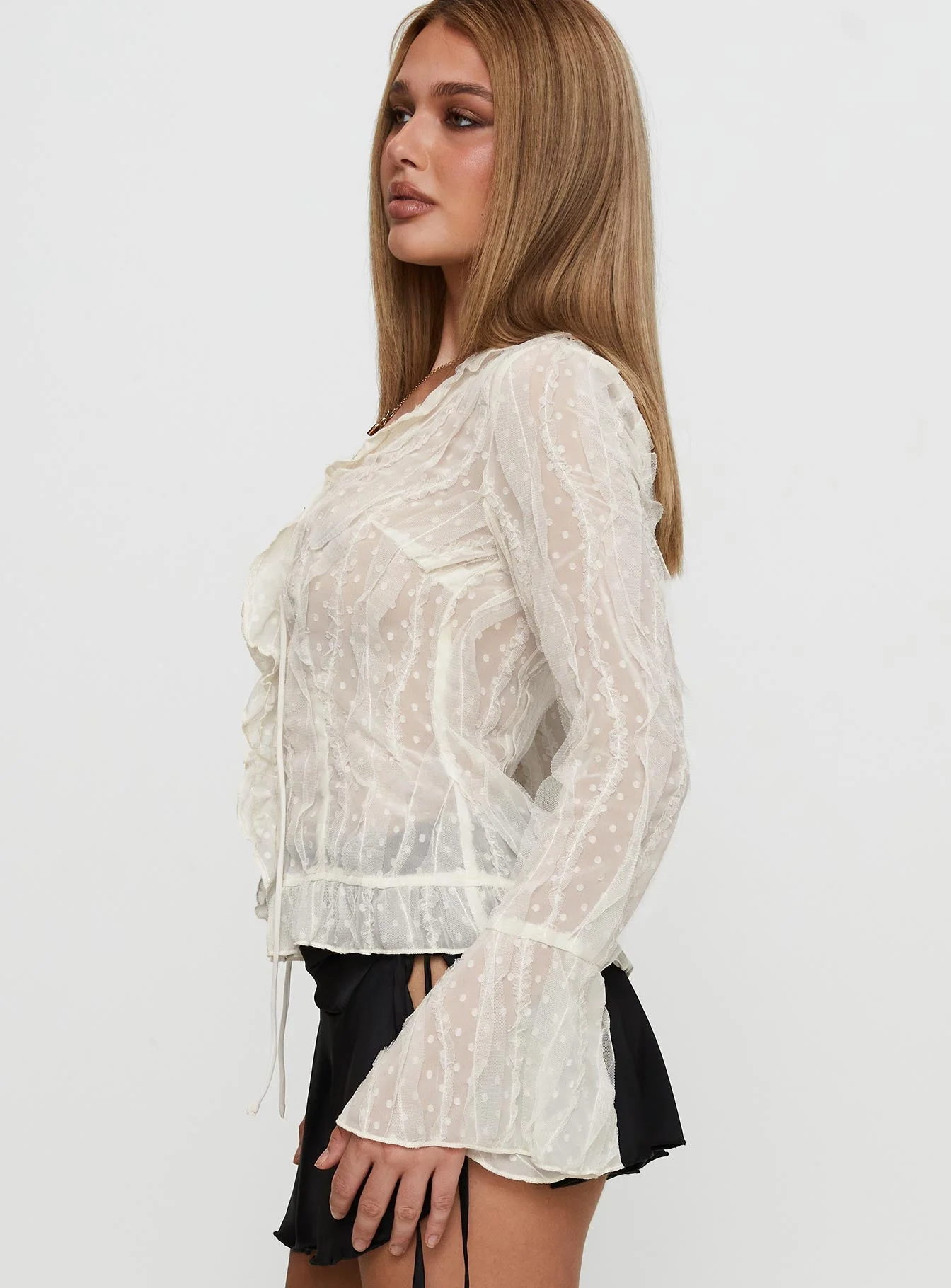 Sainz Frill Long Sleeve Top Cream - Image 4