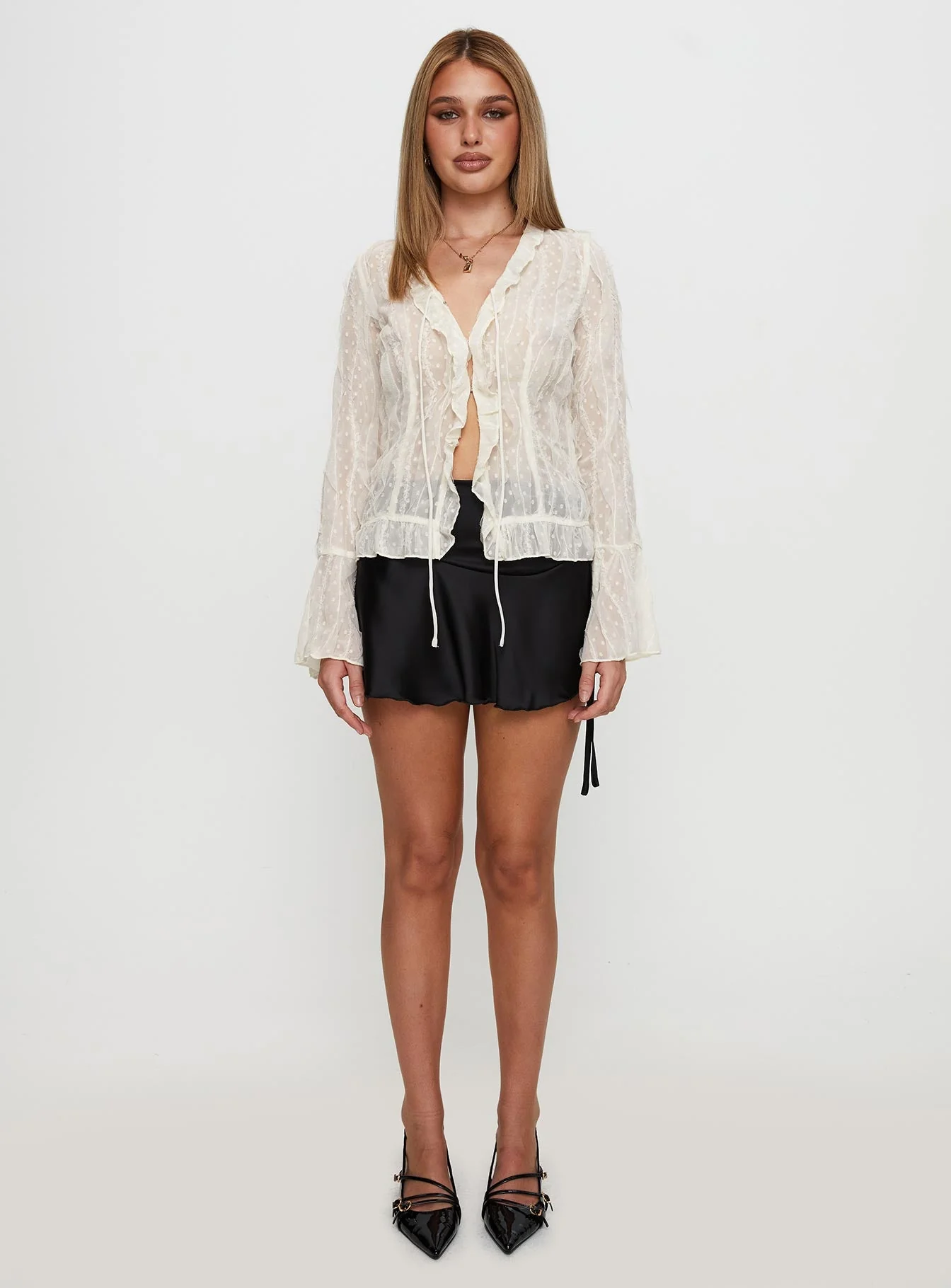 Sainz Frill Long Sleeve Top Cream - Image 7