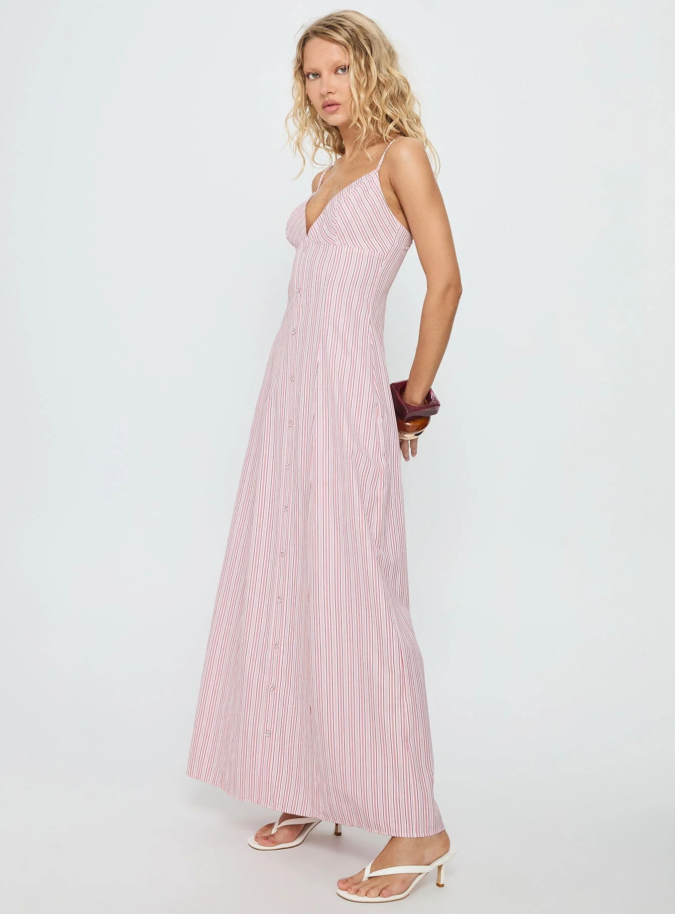 Samiyah Button Down Maxi Dress Red Stripe - Image 3