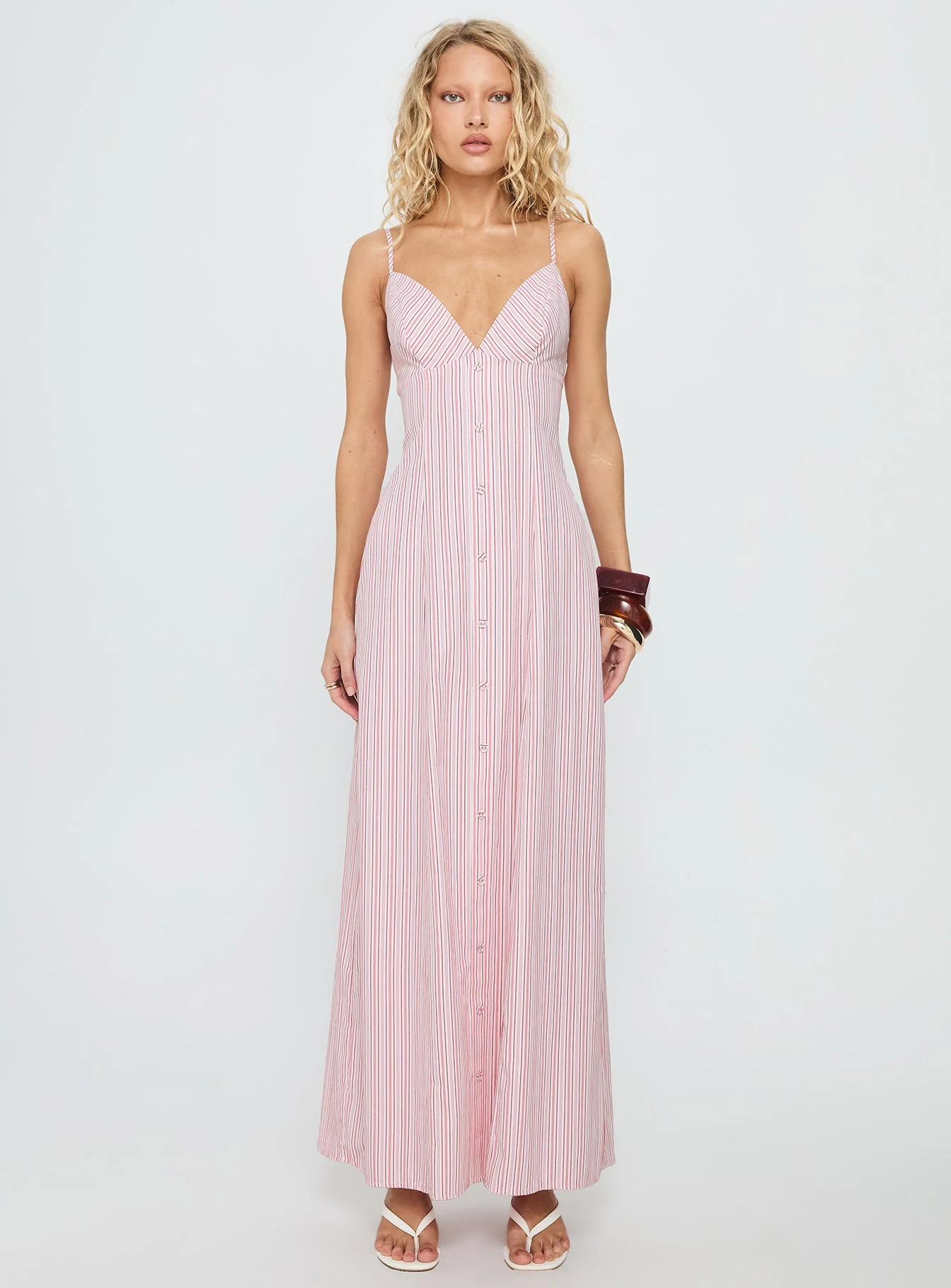 Samiyah Button Down Maxi Dress Red Stripe - Image 6
