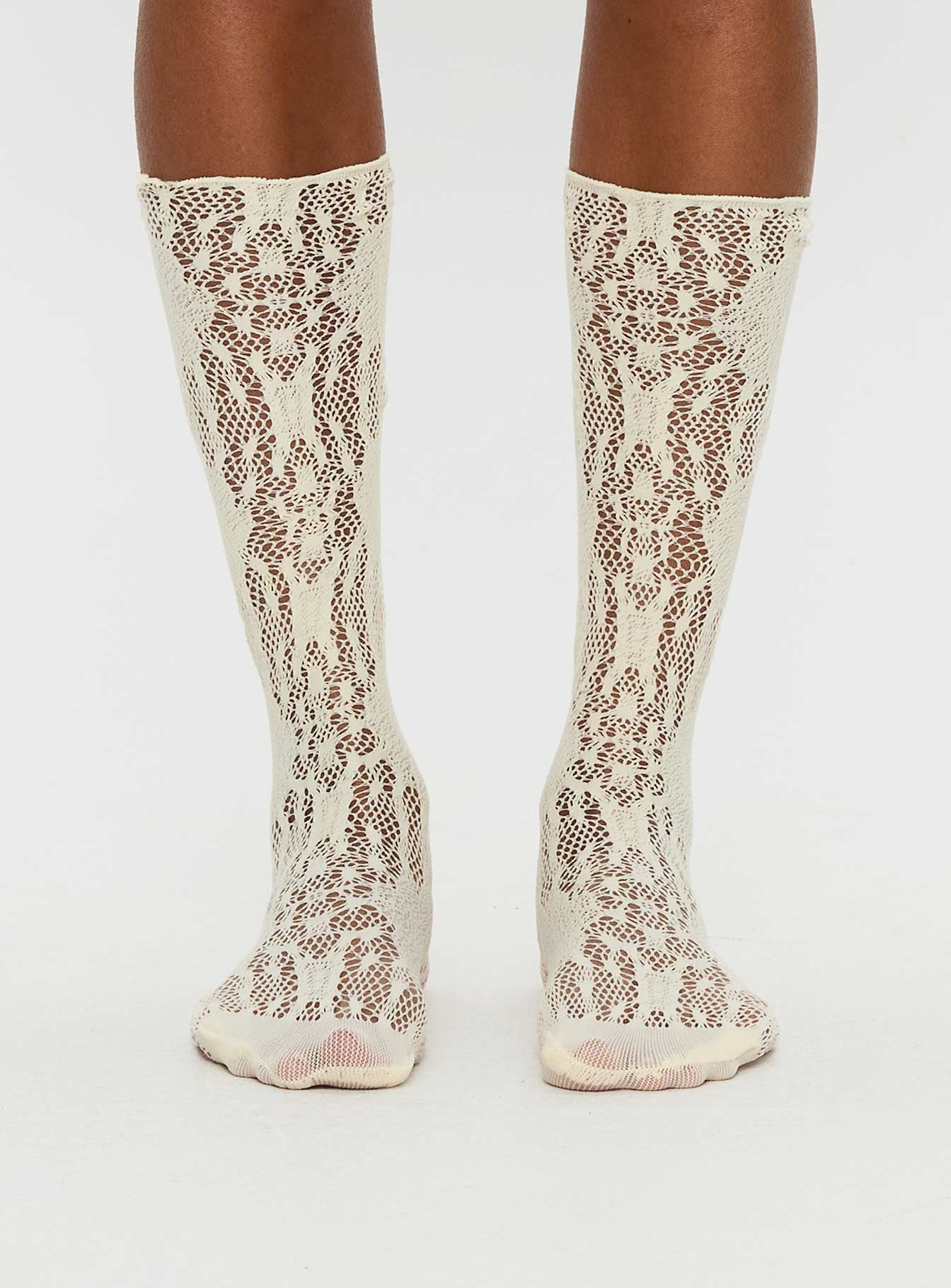 Sandra Dee Knee High Sheer Socks Cream - Image 2