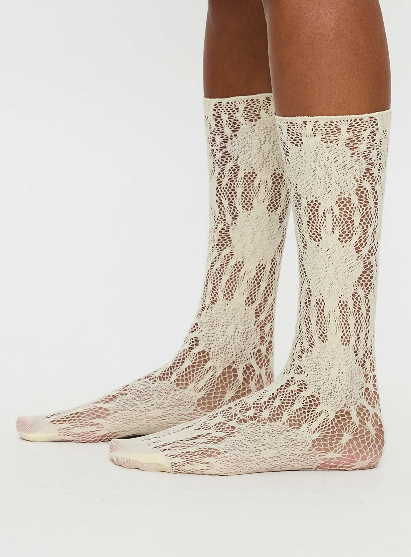 Sandra Dee Knee High Sheer Socks Cream - Image 3