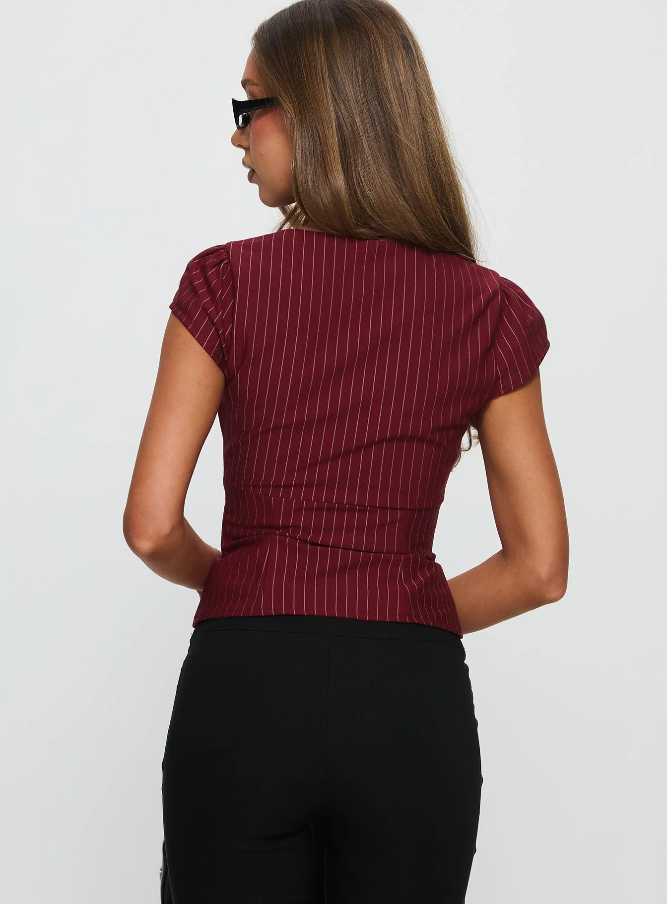 Santa Cruz Zip Through Top Burgundy Pinstripe - Image 5