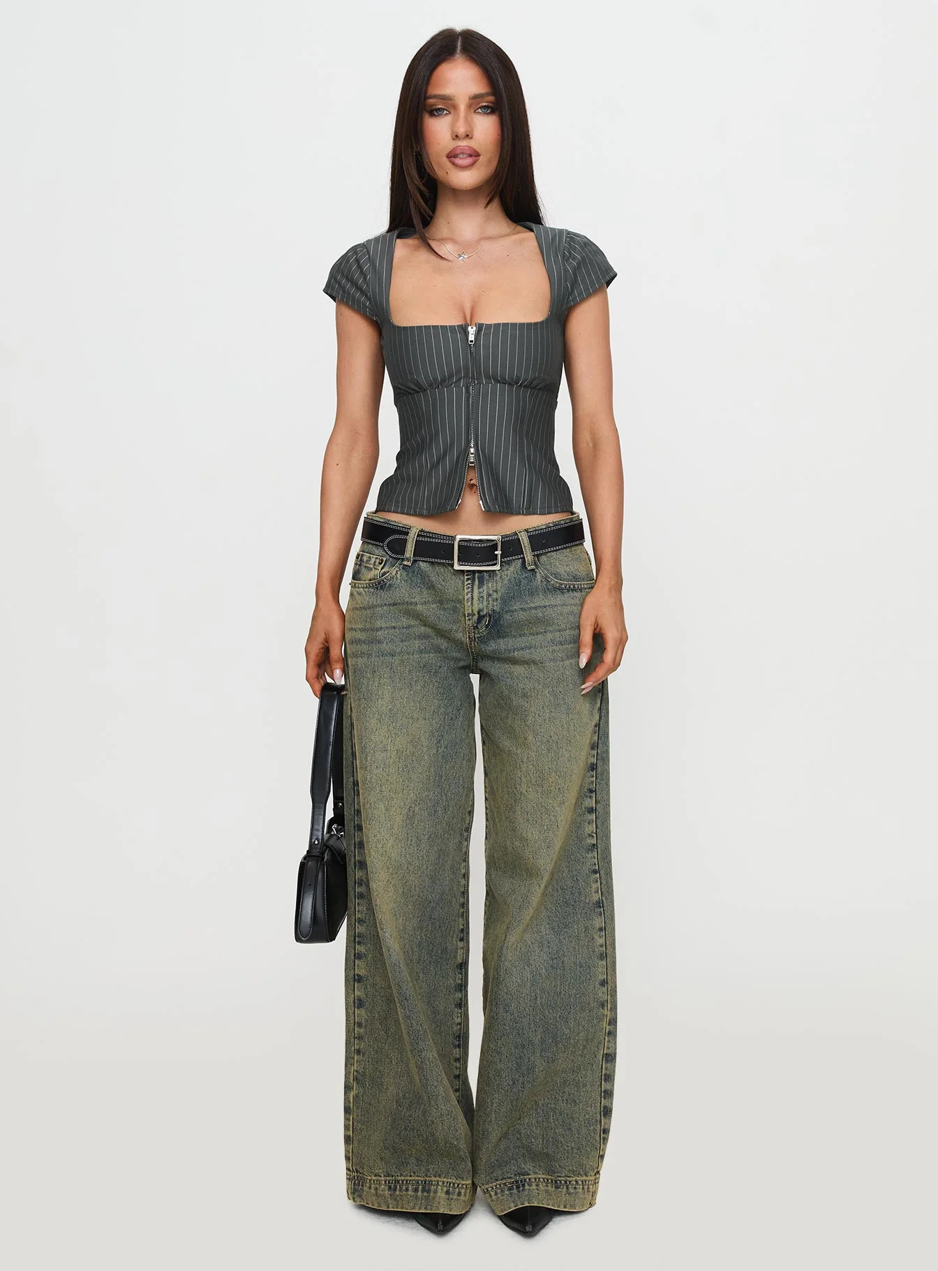 Santa Cruz Zip Through Top Grey Pinstripe - Image 7