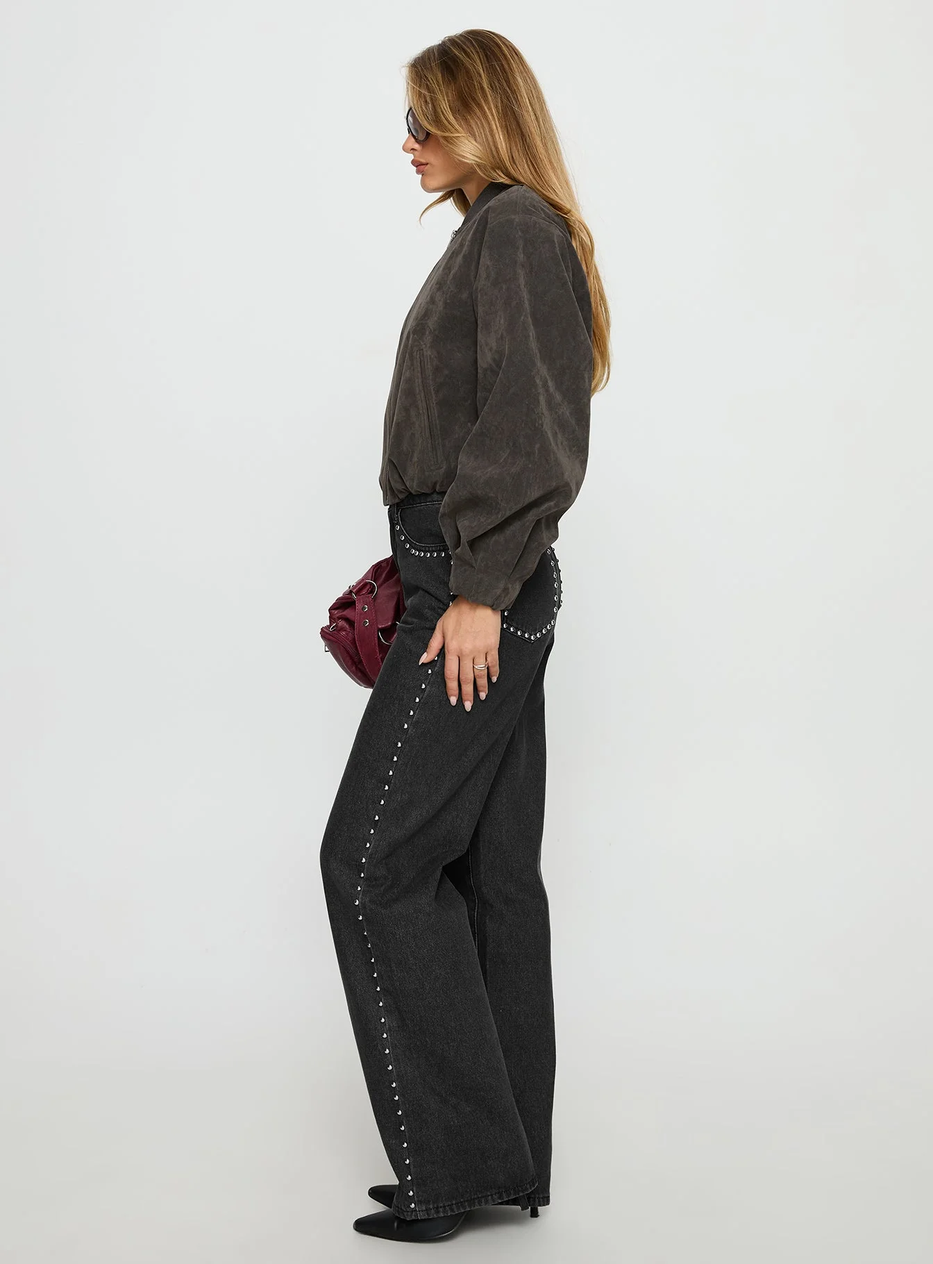 Saving Up Mid Rise Straight Leg Studded Jeans Jet Black - Image 4