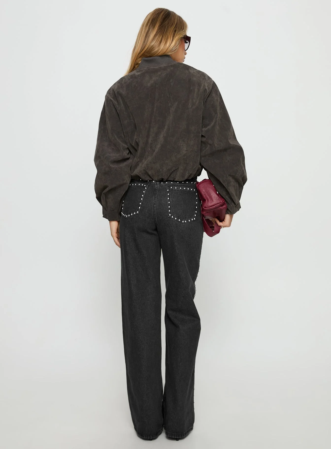 Saving Up Mid Rise Straight Leg Studded Jeans Jet Black - Image 5