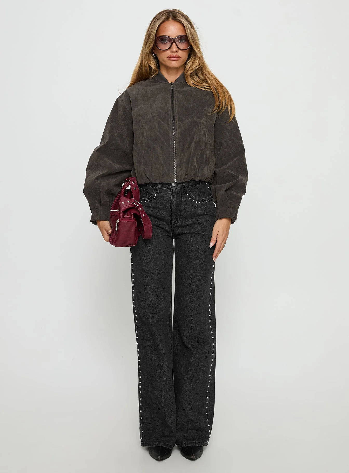 Saving Up Mid Rise Straight Leg Studded Jeans Jet Black - Image 7