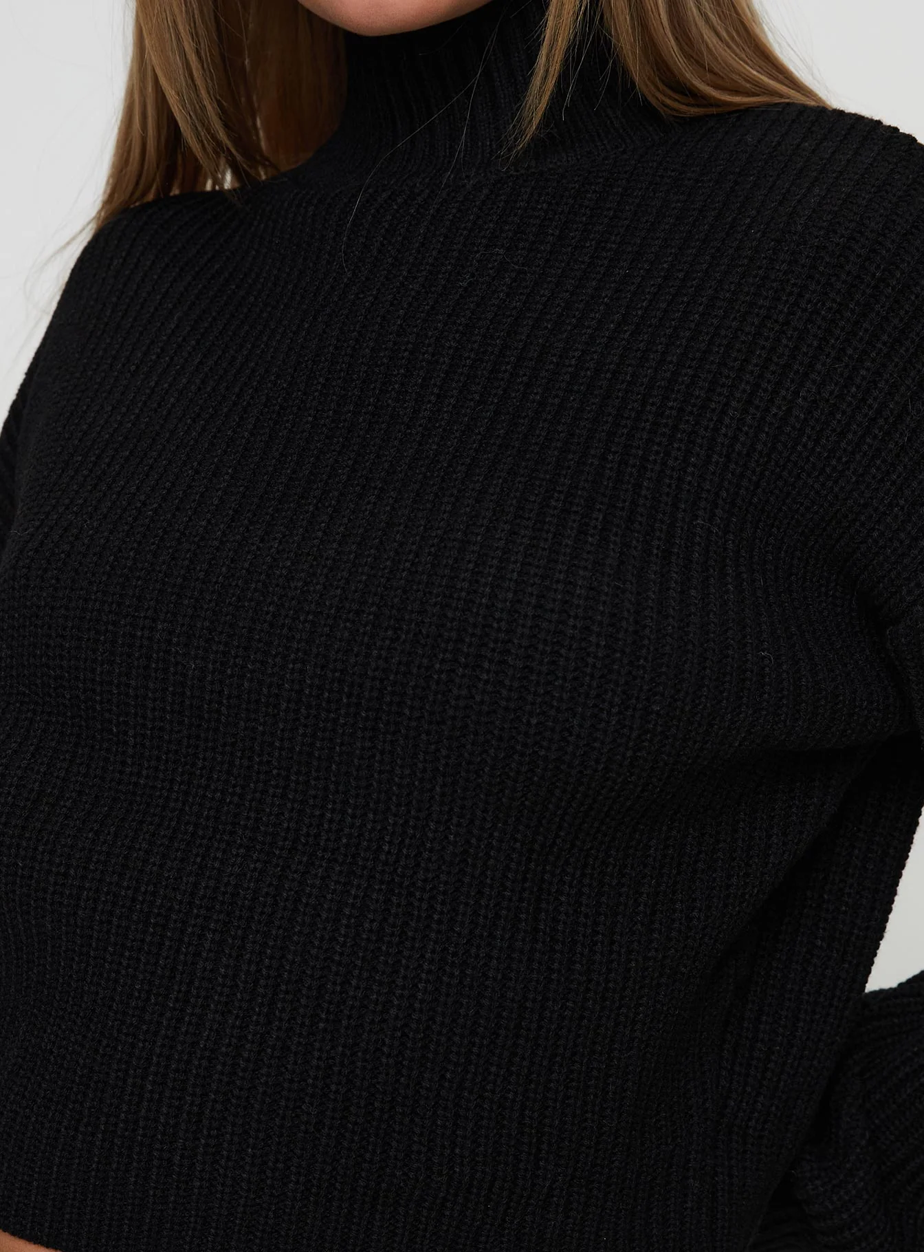 Sayge Mock Neck Knit Sweater Black - Image 6