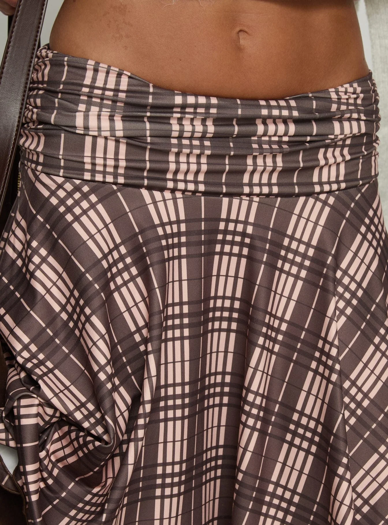 Scholar Asymmetrical Midi Skirt Brown Check - Image 6