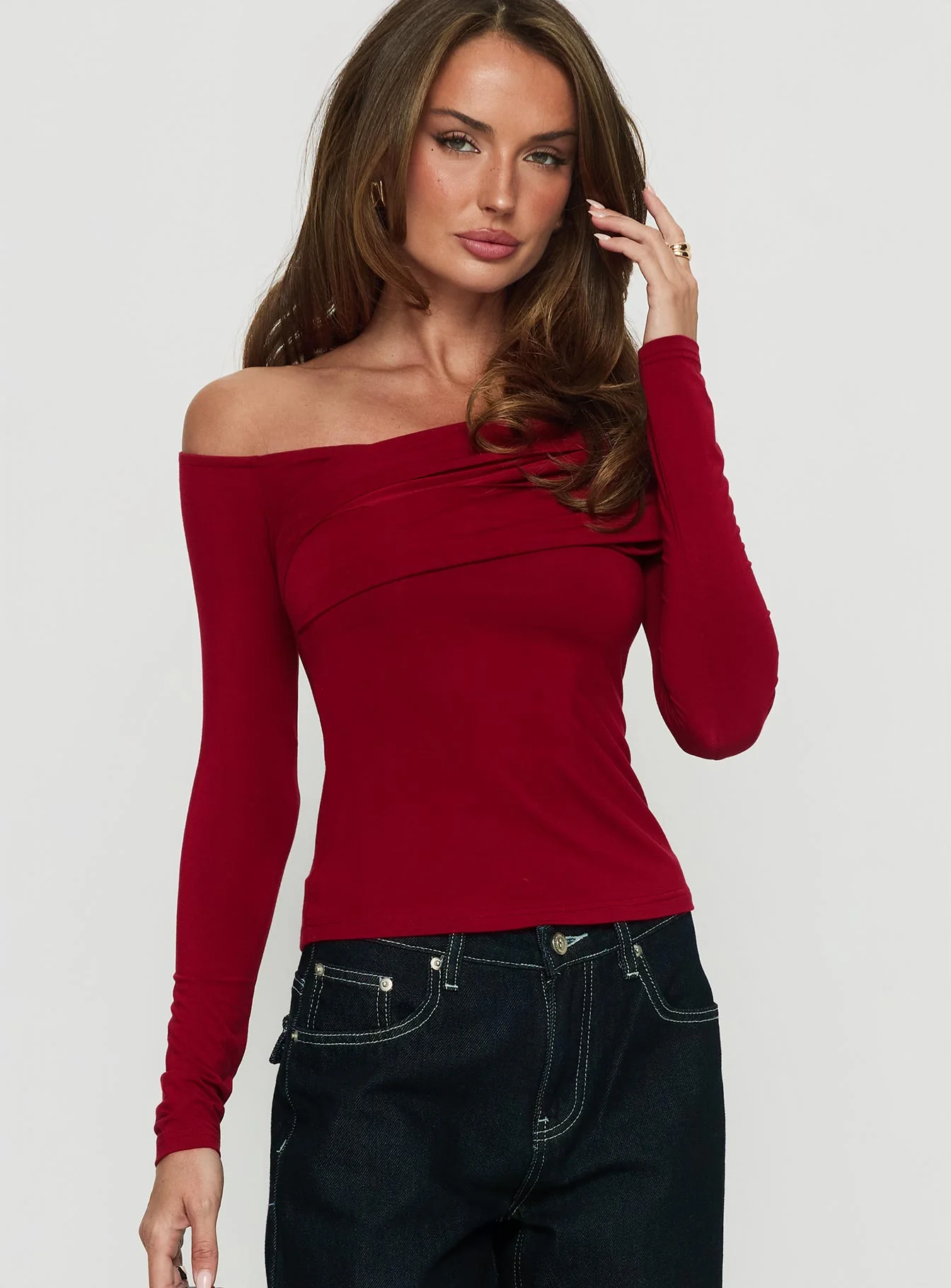 Sedonia Gathered Wrap Top Red - Image 2