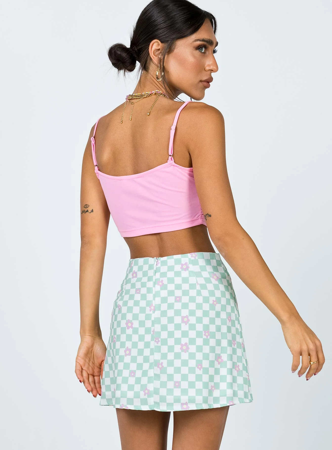Selby Mini Skirt Green Floral Check - Image 5