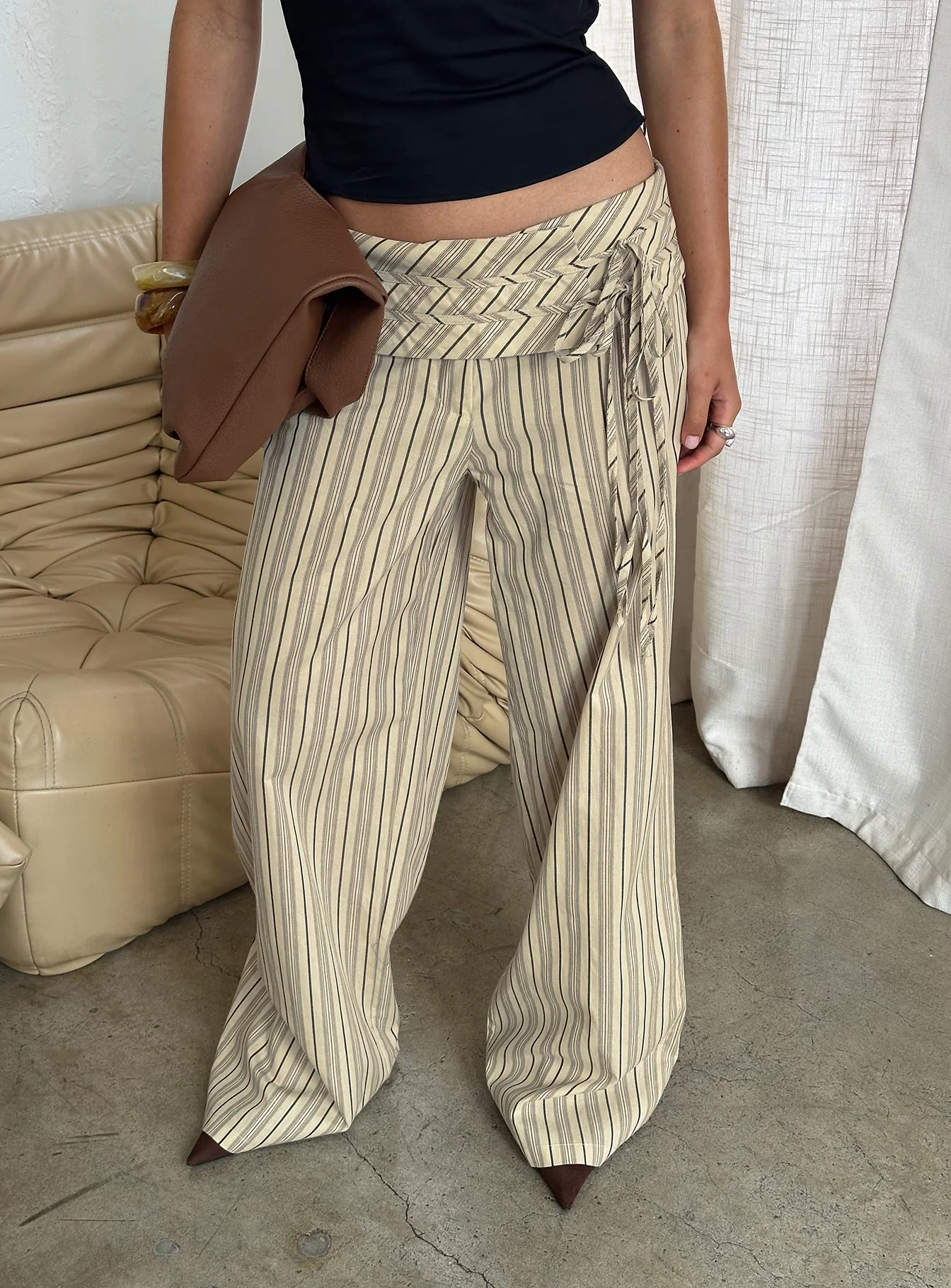 Seneca Wrap Pant Beige Stripe - Image 9