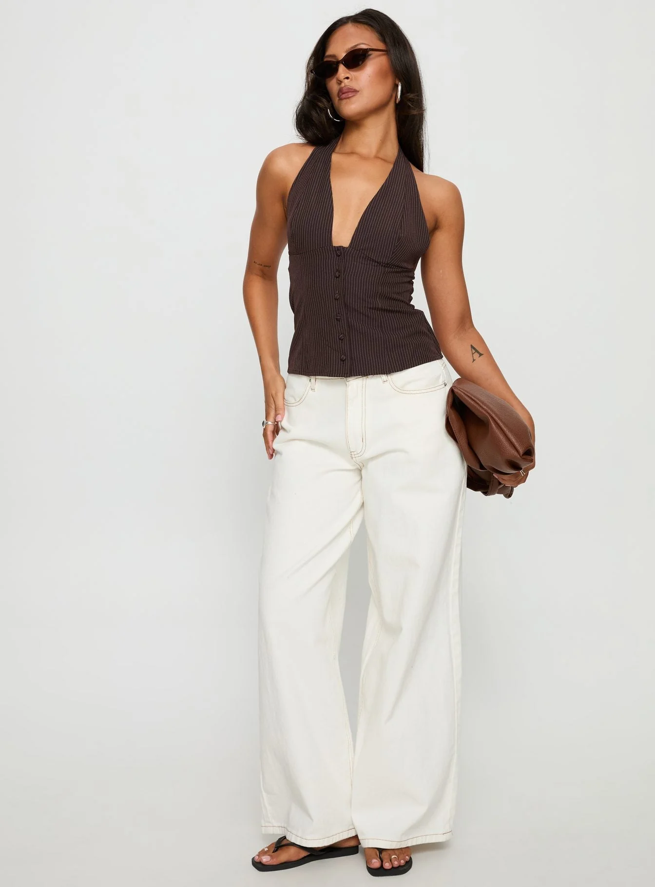 Serefina Halter Top Brown Stripe - Image 2