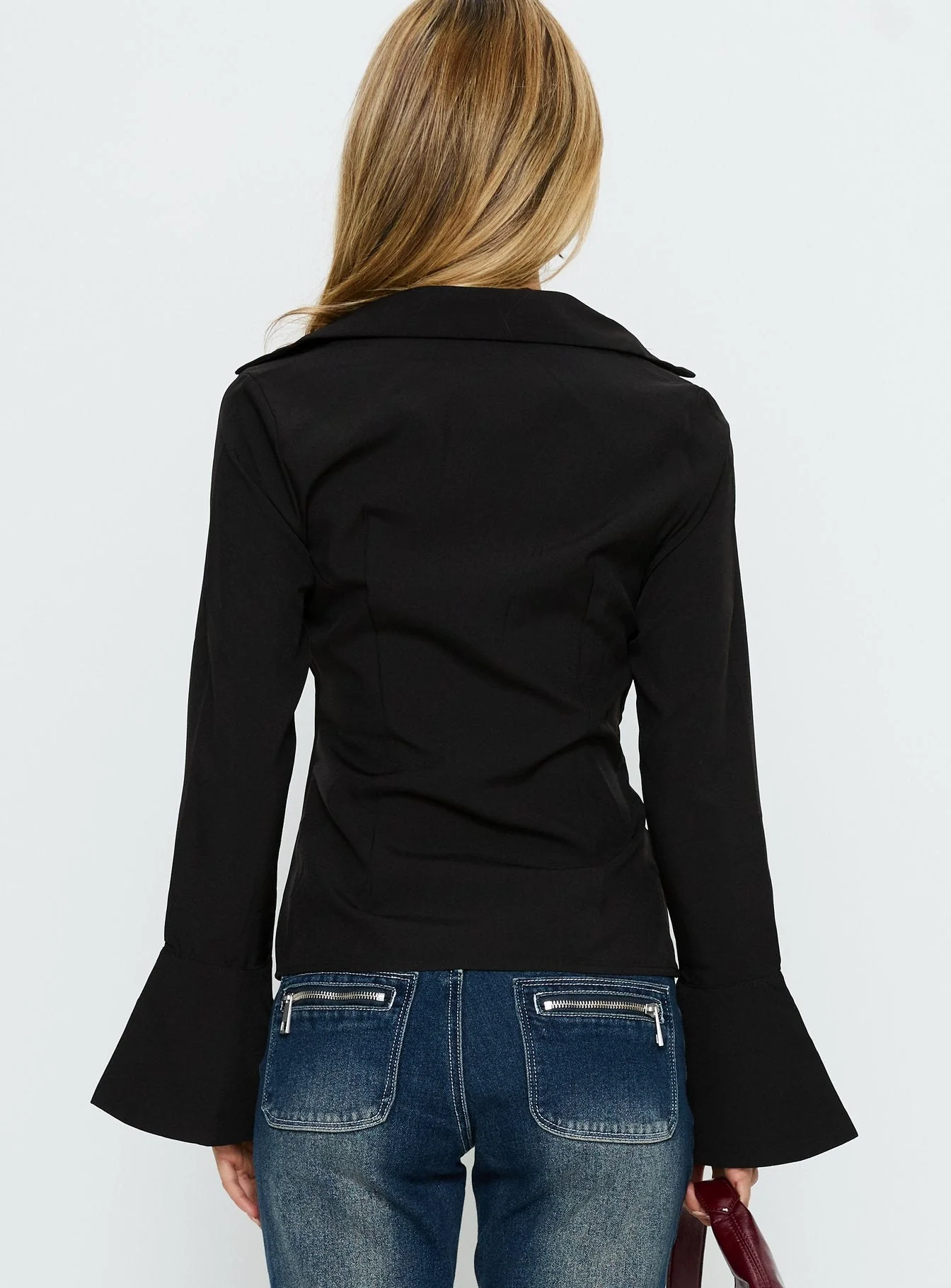 Serita Twist Detail Long Sleeve Shirt Black - Image 5