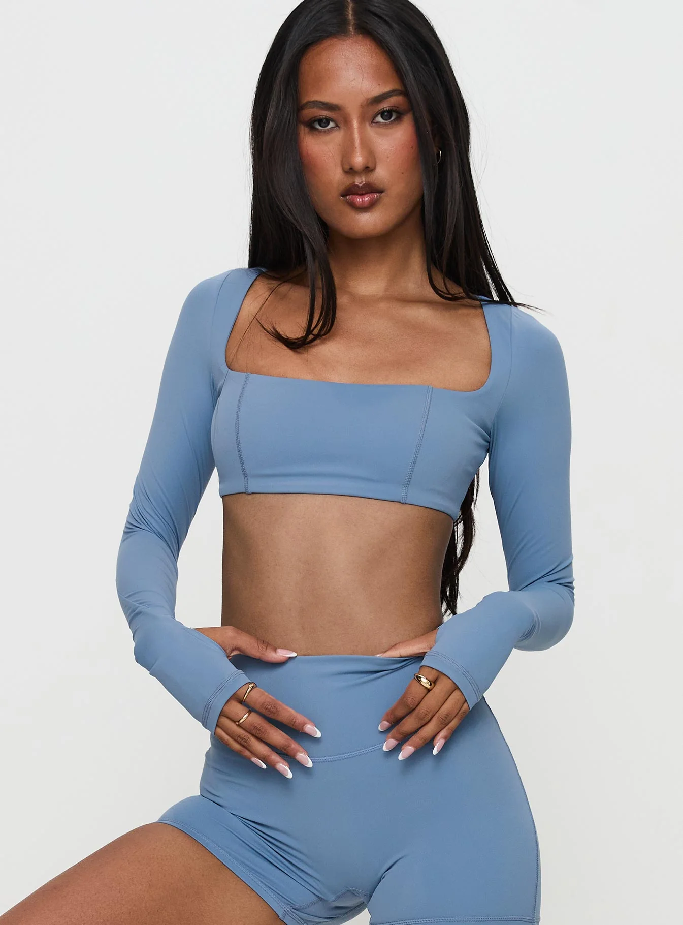 Set Point Active Square Neck Long Sleeve Top Blue - Image 2