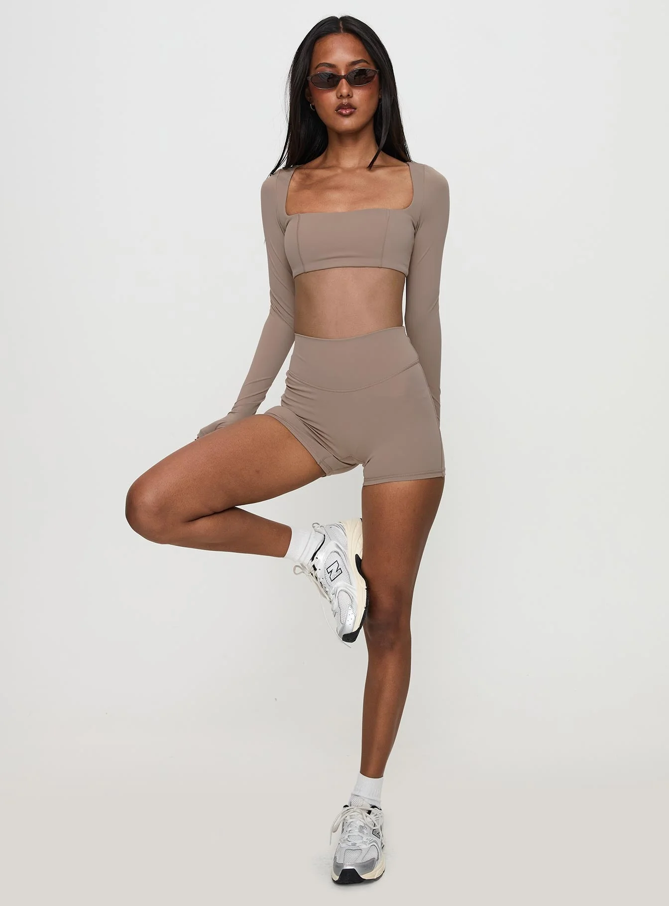 Set Point Active Square Neck Long Sleeve Top Taupe - Image 3