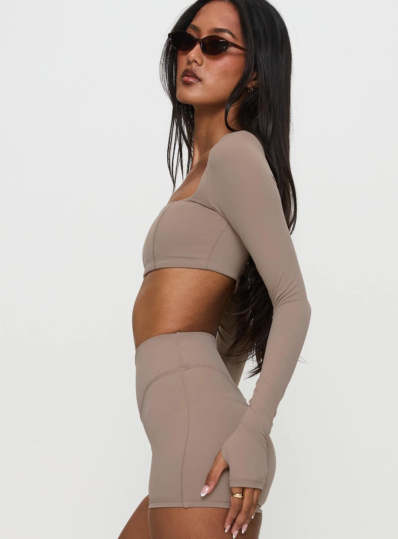 Set Point Active Square Neck Long Sleeve Top Taupe - Image 4