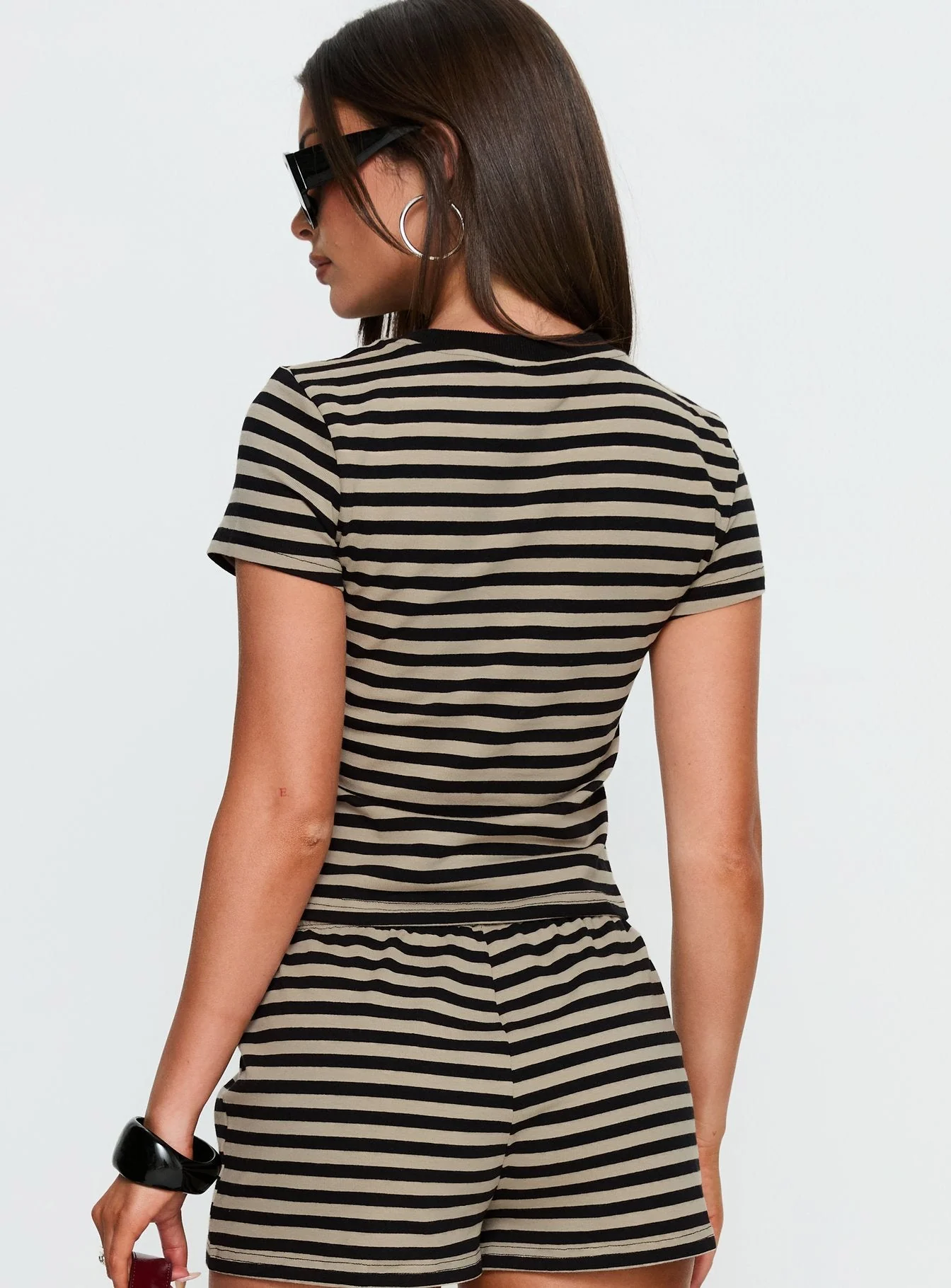 Settle Down Baby Tee Black / Beige Stripe - Image 4