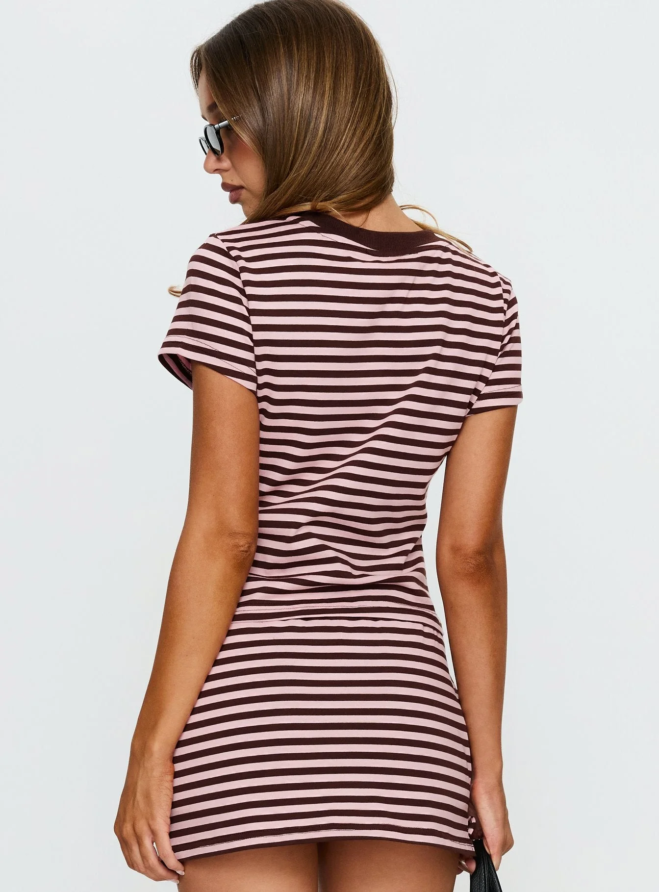 Settle Down Baby Tee Pink / Brown Stripe - Image 5