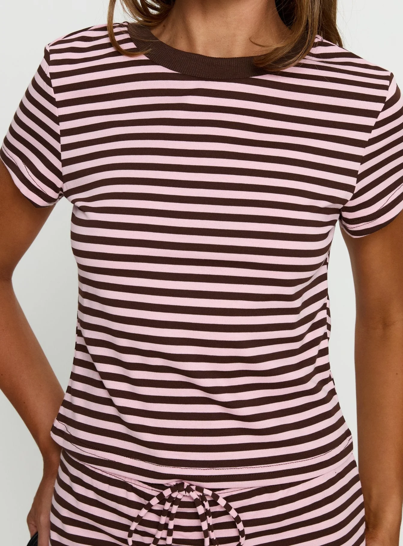 Settle Down Baby Tee Pink / Brown Stripe - Image 6