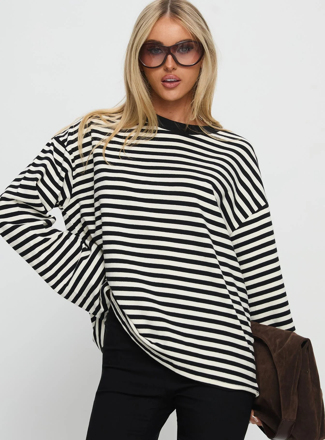 Settle Down Long Sleeve Top Black / White Stripe - Image 2