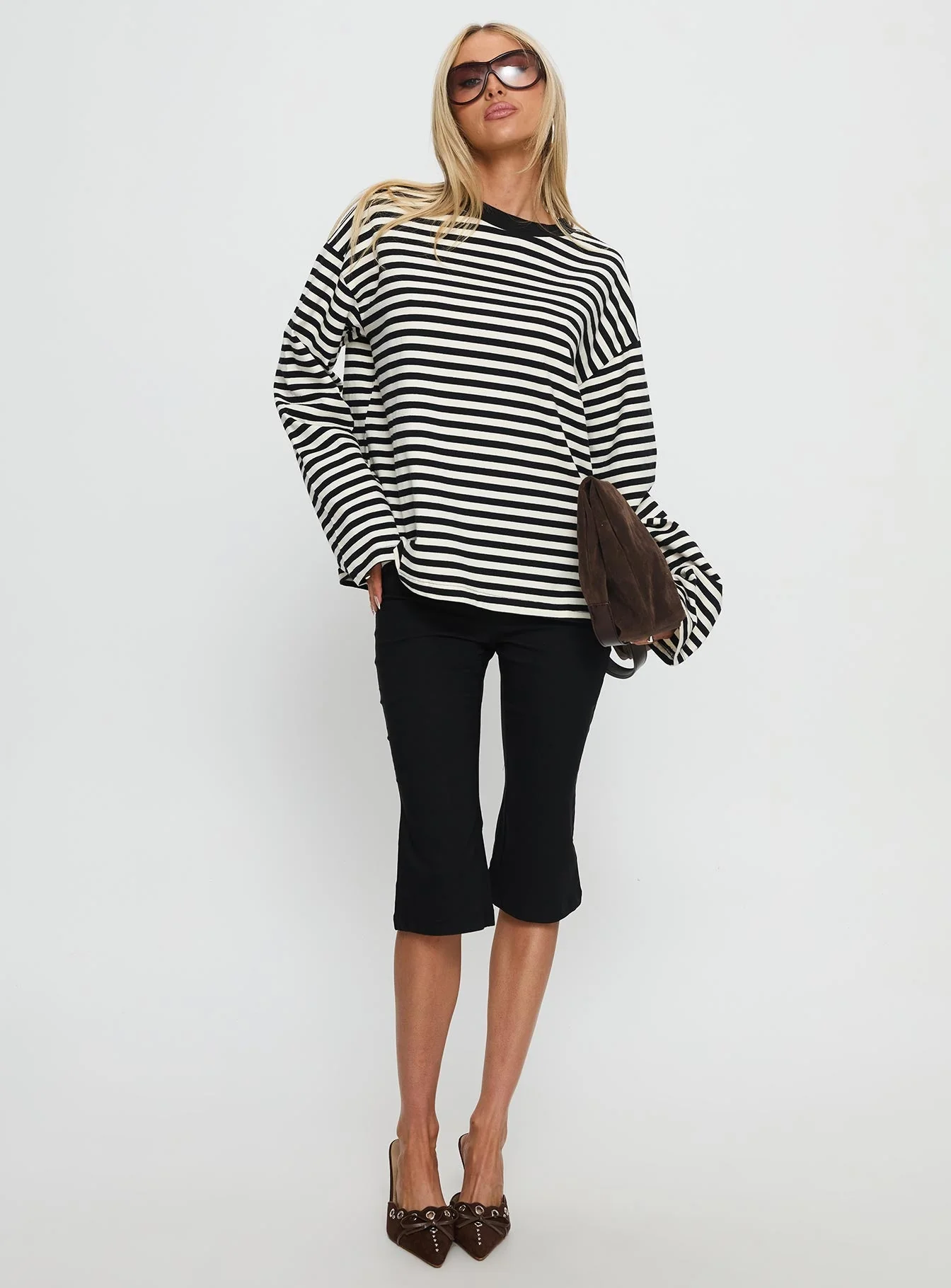 Settle Down Long Sleeve Top Black / White Stripe - Image 3
