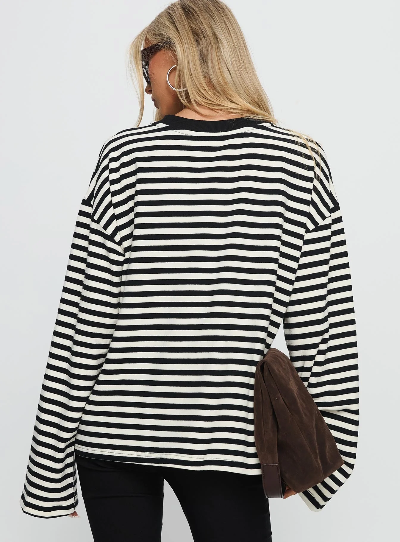 Settle Down Long Sleeve Top Black / White Stripe - Image 5