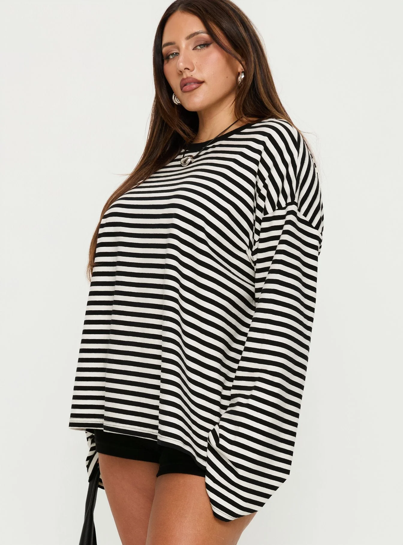 Settle Down Long Sleeve Top Black / White Stripe Curve - Image 4