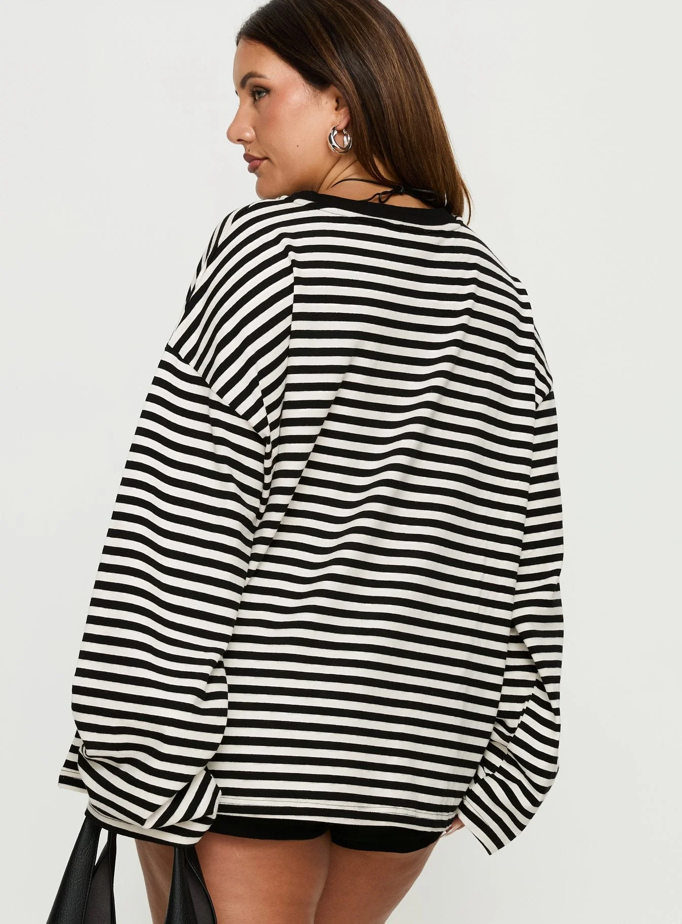 Settle Down Long Sleeve Top Black / White Stripe Curve - Image 5