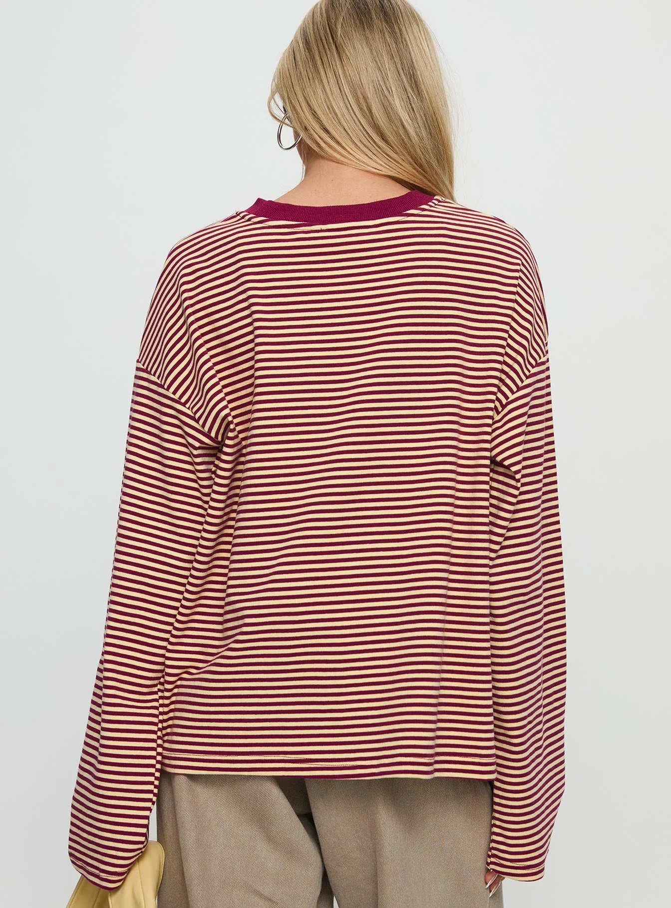 Settle Down Long Sleeve Top Lemon / Burgundy Stripe - Image 5