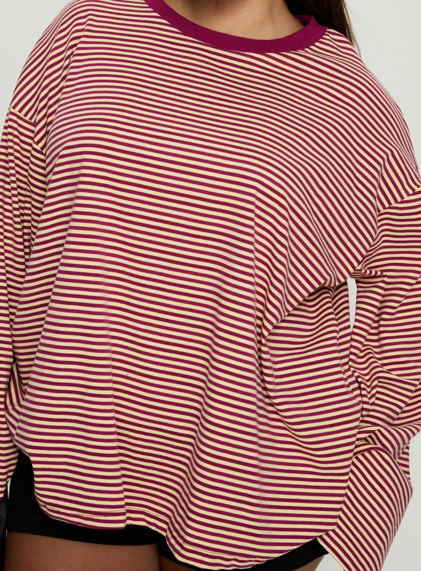 Settle Down Long Sleeve Top Lemon / Burgundy Stripe Curve - Image 6