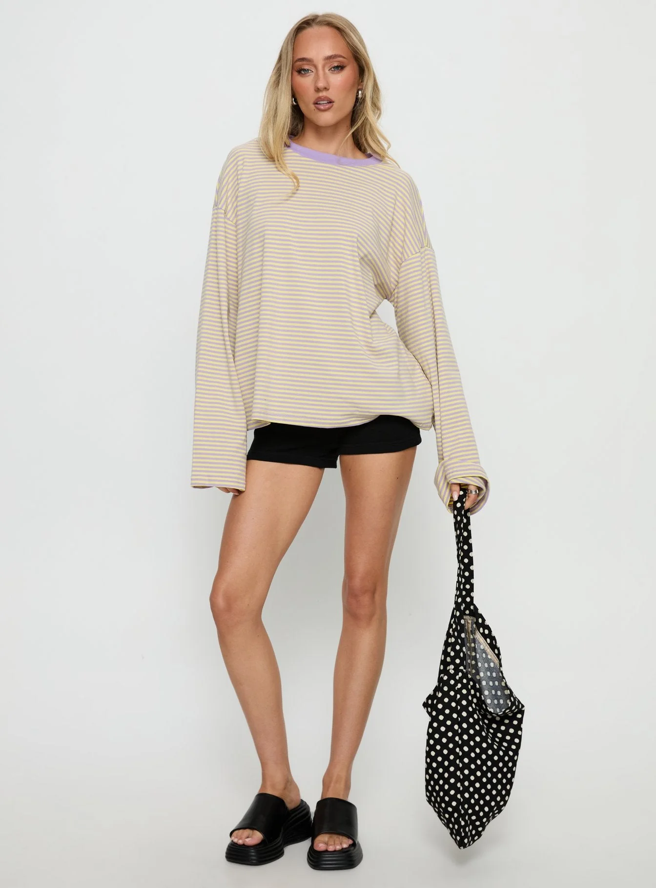 Settle Down Long Sleeve Top Lilac / Lemon Stripe - Image 2