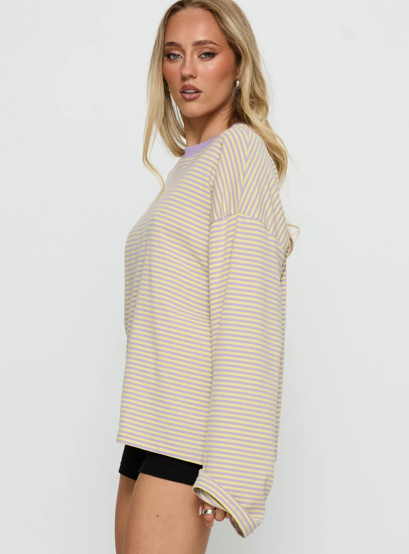 Settle Down Long Sleeve Top Lilac / Lemon Stripe - Image 3